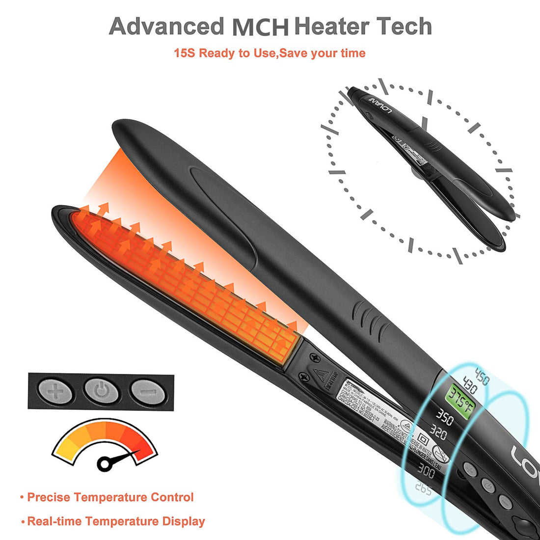 Titanium Flat Iron Dual Voltage Auto Shut Off Hair Straightener,Lovani 450F High Heat Temperature Control Digital Lcd Salon Hair Flat Iron With Heat Resistant Travel Bag,Glove And 2 Free Clips