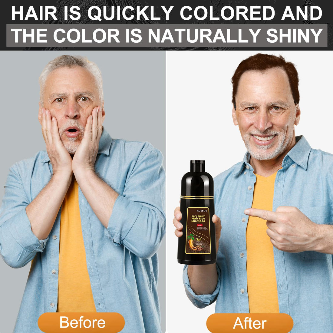 KOYSOY Dark Brown Hair Dye Shampoo 3 in 1,100% Covers Gray Hair,Hair Color Shampoo Can Avoid Going to the Salon to Dye Your Hair,Convenient and Effective Shampoo Hair Dye(500mL,17.6 Fl Oz)(Dark Brown)
