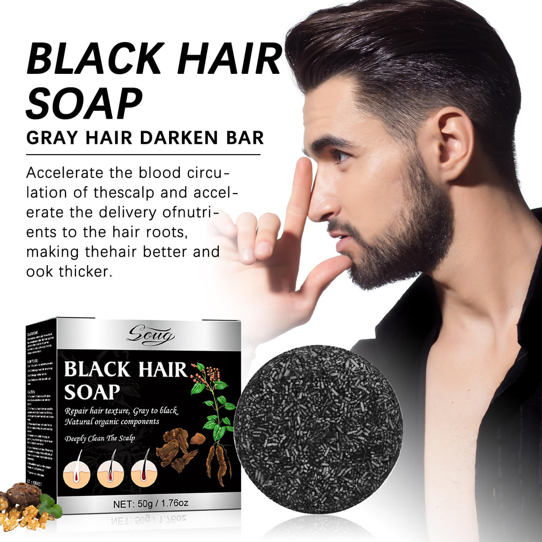 Gray Hair Reverse Shampoo Bar for Unisex, 2 PCS Grey Hair Darkening Soap for Deep Clean the Scalp, Grey Hair Shampoo Bar for Men & Women