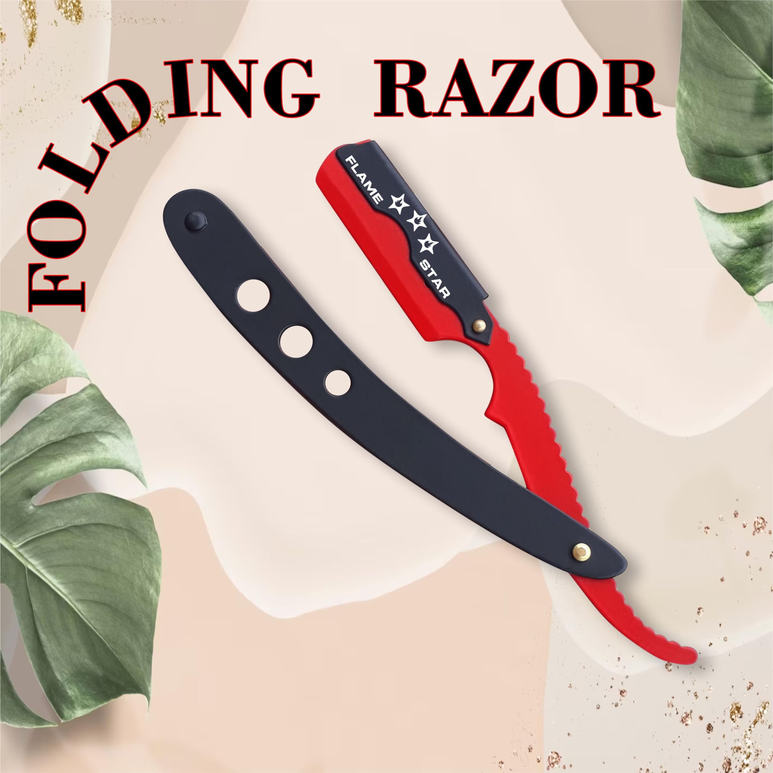 Black Red Barber Staright Edge Salon Hair Cut Razor 100% Stainless Steel with 10 Blades by FLAME STAR