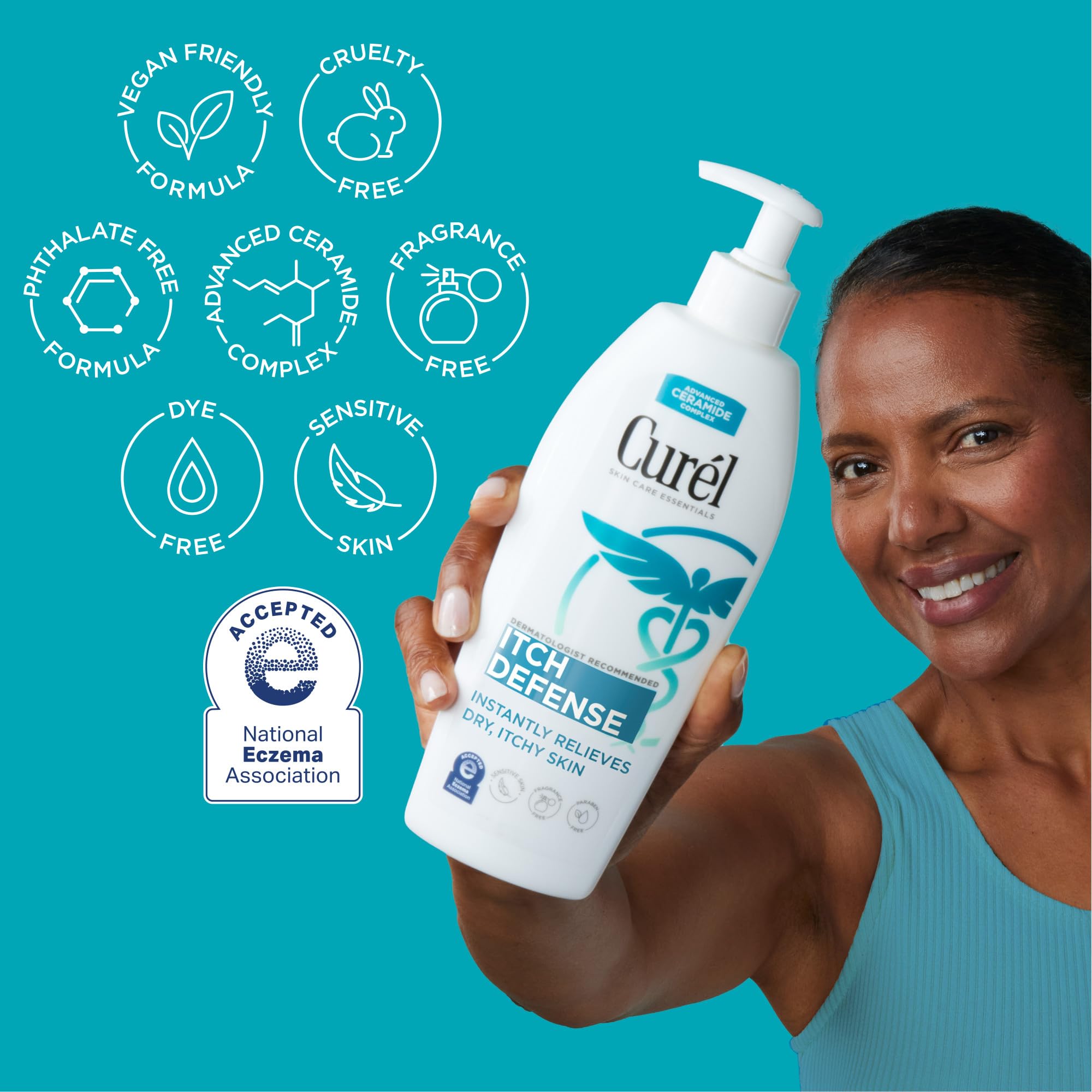 Curel Itch Defense Calming Body Lotion for Dry Itchy Skin, Moisturizer with Advanced Ceramide Complex, Pro-Vitamin B5, Shea Butter, 13 oz (Packaging may vary)