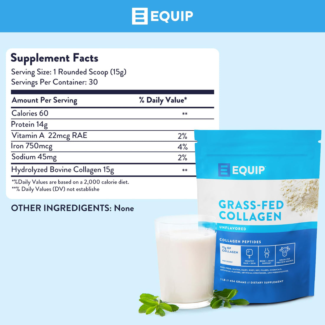 Equip Foods Grass Fed Collagen Powder | Hydrolyzed Bovine Collagen Peptides with Amino Acids | Prime Beef Collagen for Healthy Joints, Skin & Nails | Non-GMO, Paleo Friendly | 30 Servings, Unflavored