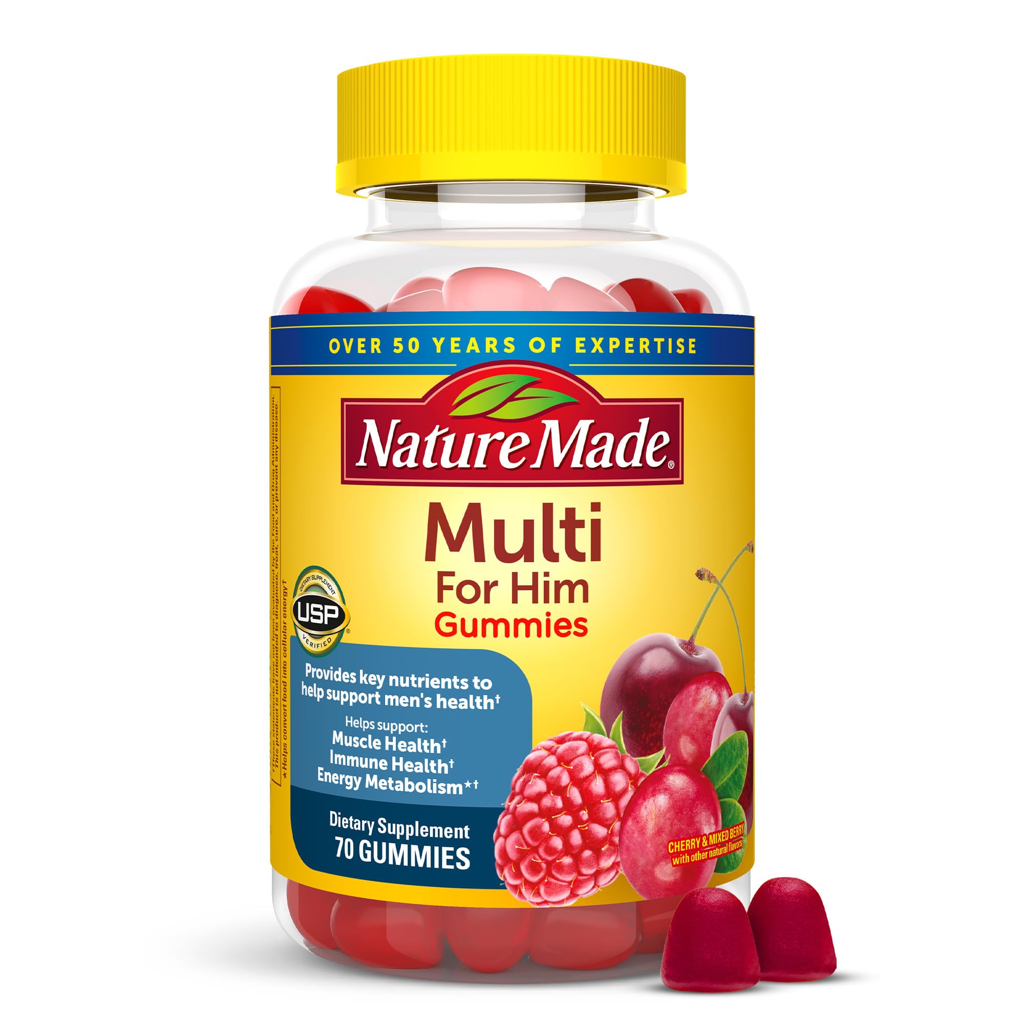 Nature Made Multi for Him, Multivitamin for Men for Energy Metabolism Support, Mens Multivitamins, 70 Gummy Vitamins and Minerals, 35 Day Supply