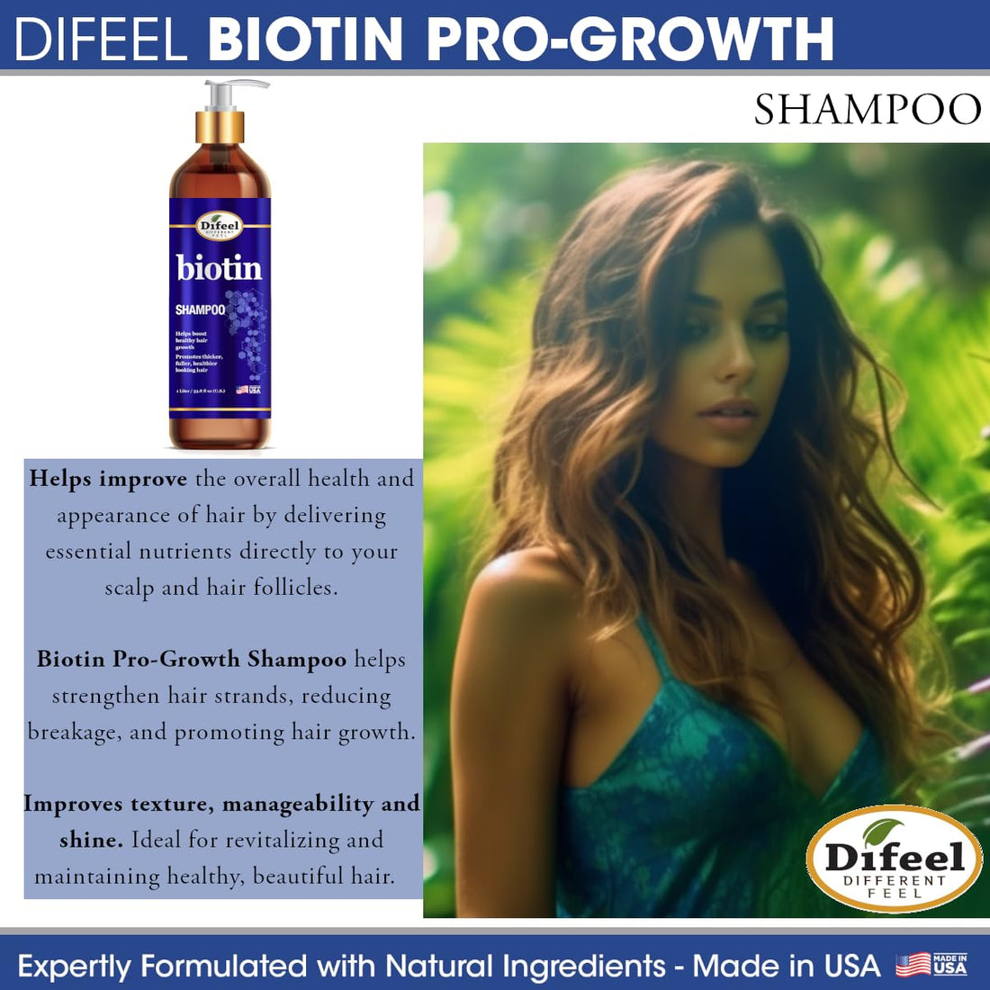 Difeel Elevated Biotin Shampoo & Conditioner LARGE 33.8oz 2-PC Gift Set - Shampoo and Conditioner for Thinning Hair and Hair Loss, Sulfate Free Shampoo & Conditioner