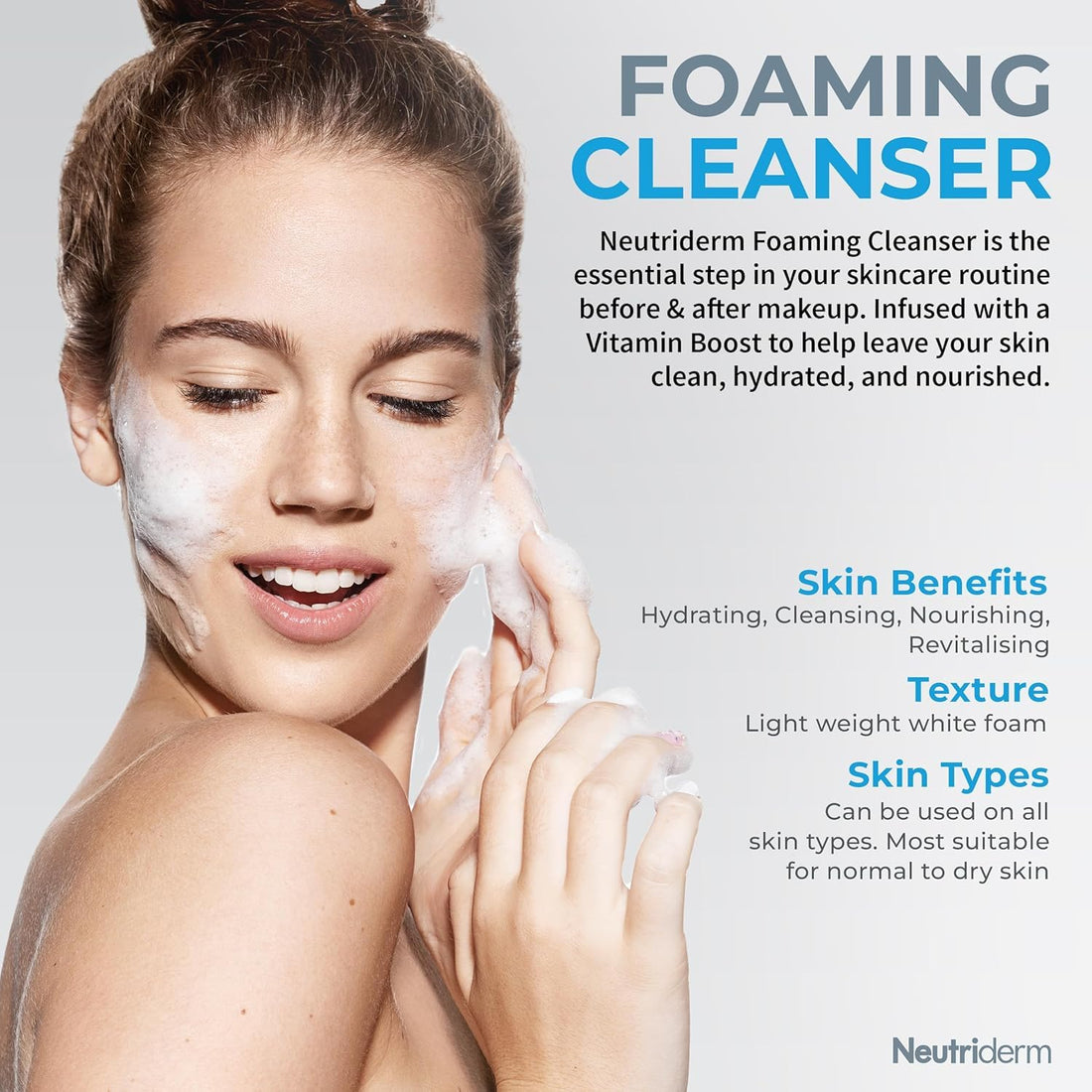 NEUTRIDERM Foaming Cleanser - Hydrating Face Wash with Niacinamide, Panthenol and Vitamin C, Removes Makeup, Deep Cleans Pores, Gently Brightens and Refreshes for All Skin Types, 150ml / 5 fl oz