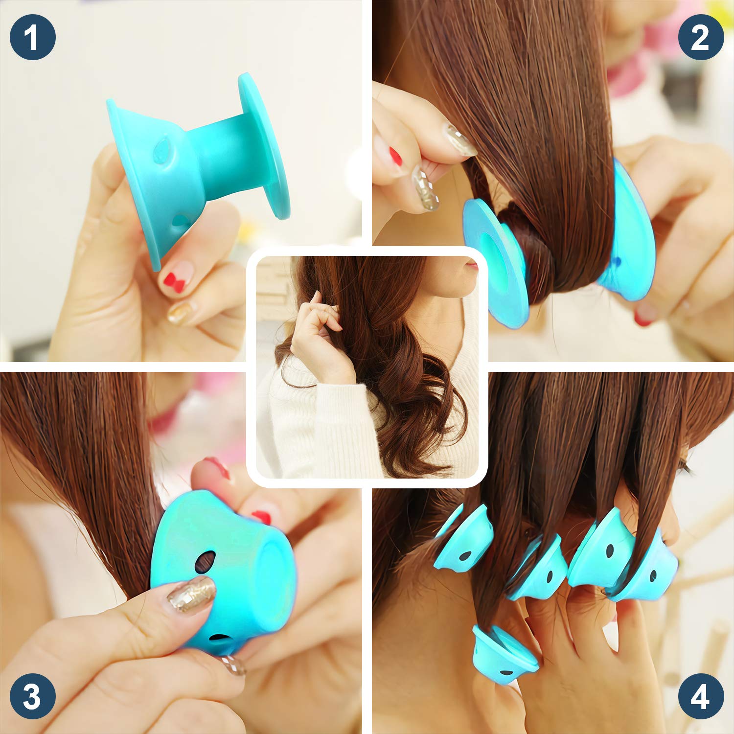 40 Pcs Magic Hair Rollers Include 20 pcs Large Silicone Curlers and 20pcs Small Silicone Curlers (Pale Cyan)