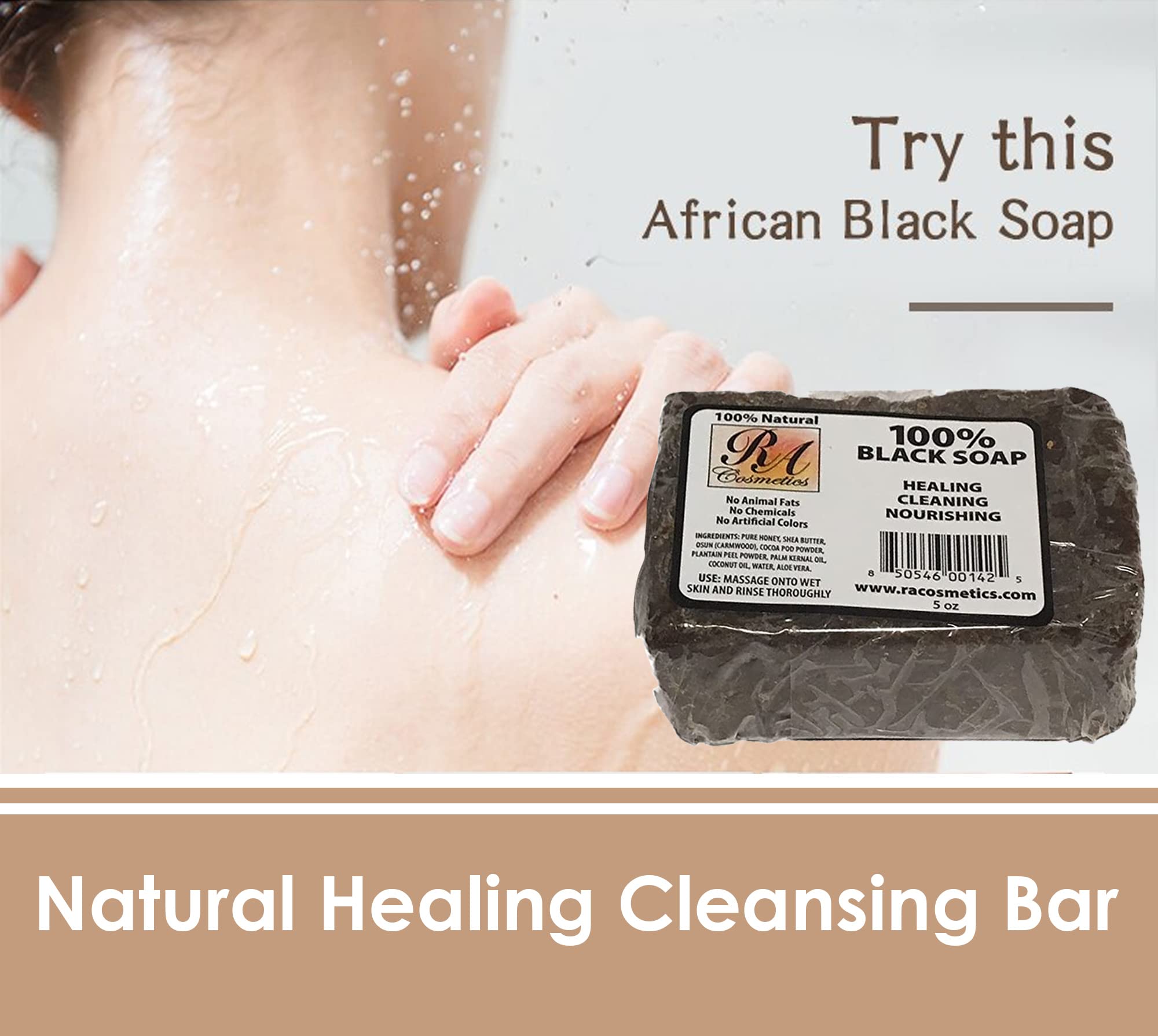 RA Cosmetics 100% Black Facial Soap Natural Healing Cleansing Bar by RA Cosmetics