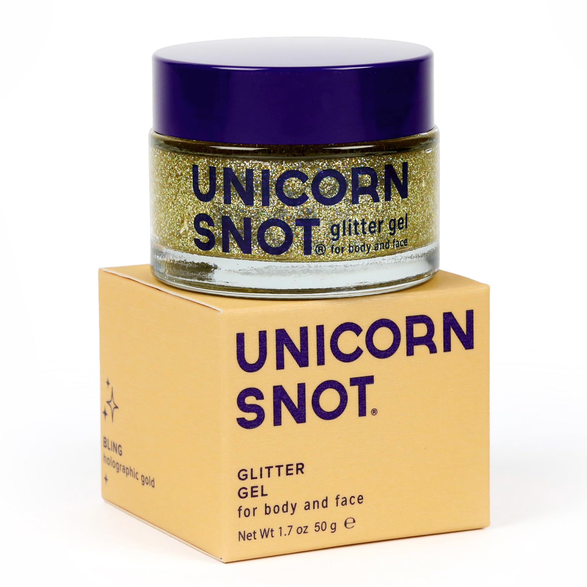 Unicorn Snot Face & Body Glitter - Cosmetic-Grade Holographic Glitter Gel - Makeup for Festivals, Raves, Anime Cosplay - Safe for Face, Easy Application & Removal, 1.7oz Gold (Bling)