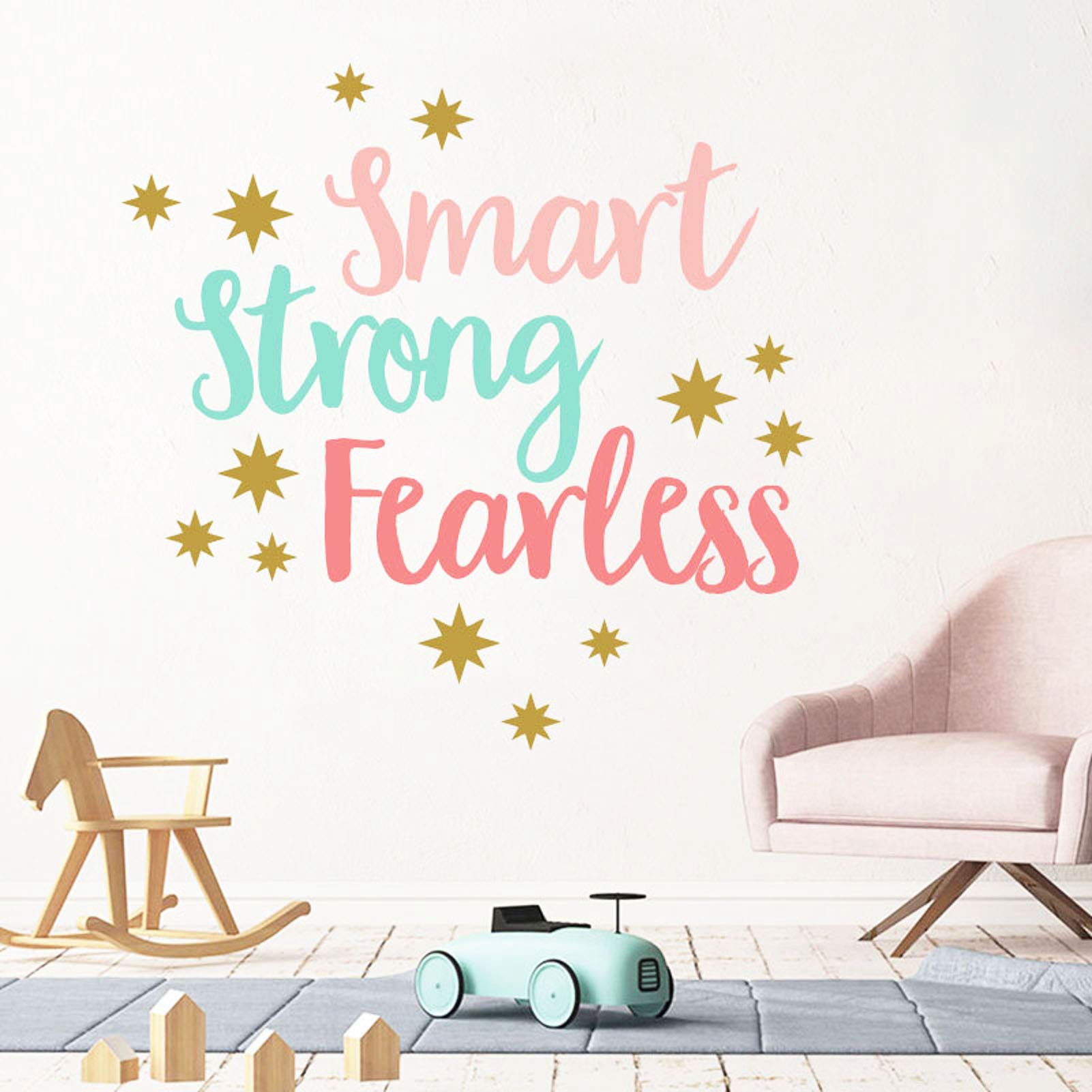 Inspirational Wall Decor Quotes for Girl Room –Smart Strong Fearless– Stars Decor for Living Room Bedroom Classroom Playroom Nursery Girls Boys Room Wall Decals Decorations