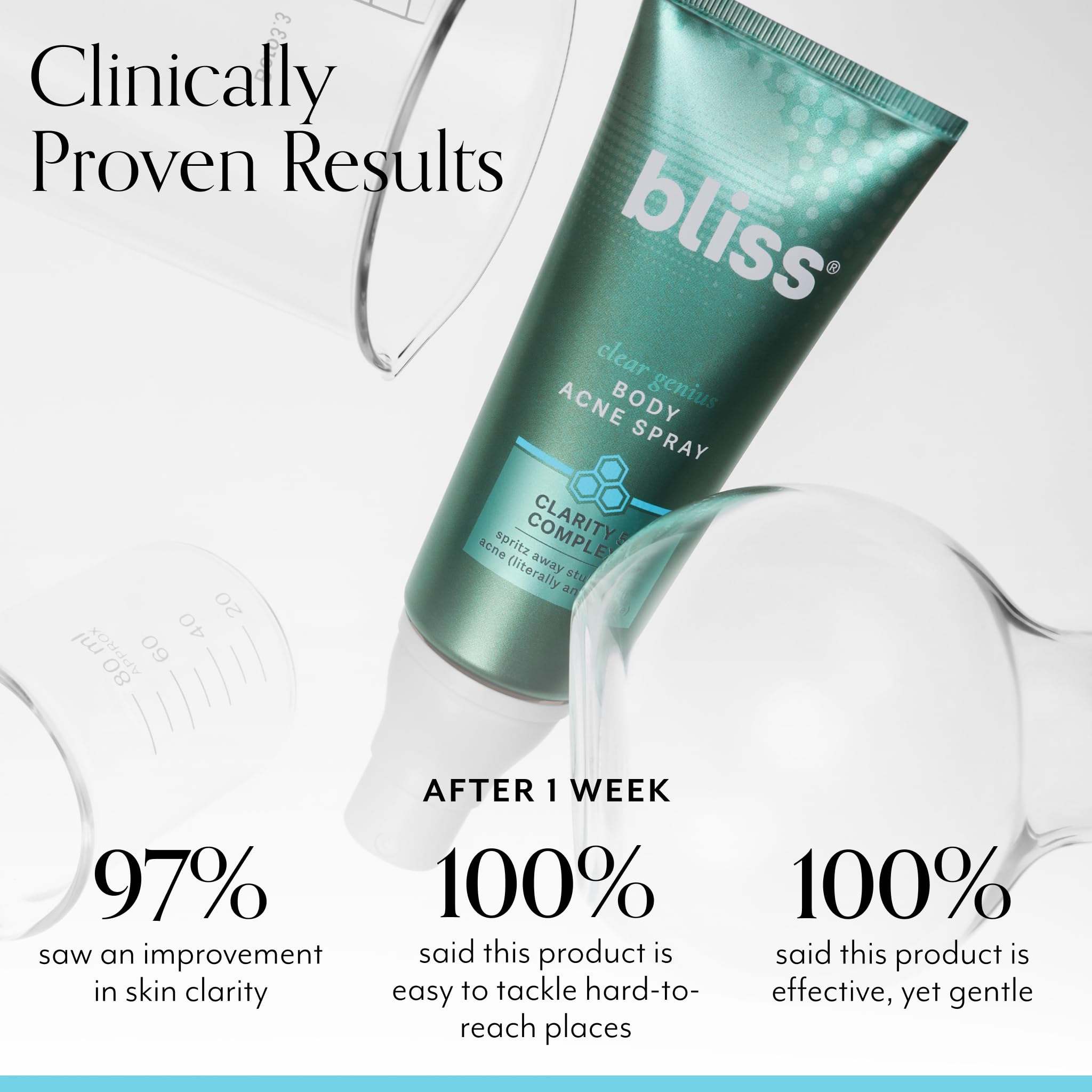 Bliss Clear Genius Body Acne Spray - 3.5 Fl Oz - Maximum Strength 2% Salicylic Acid & Niacinamide - Targets Body Acne & Prevents Future Breakouts - Post Workout - Clean - Vegan & Cruelty-Free