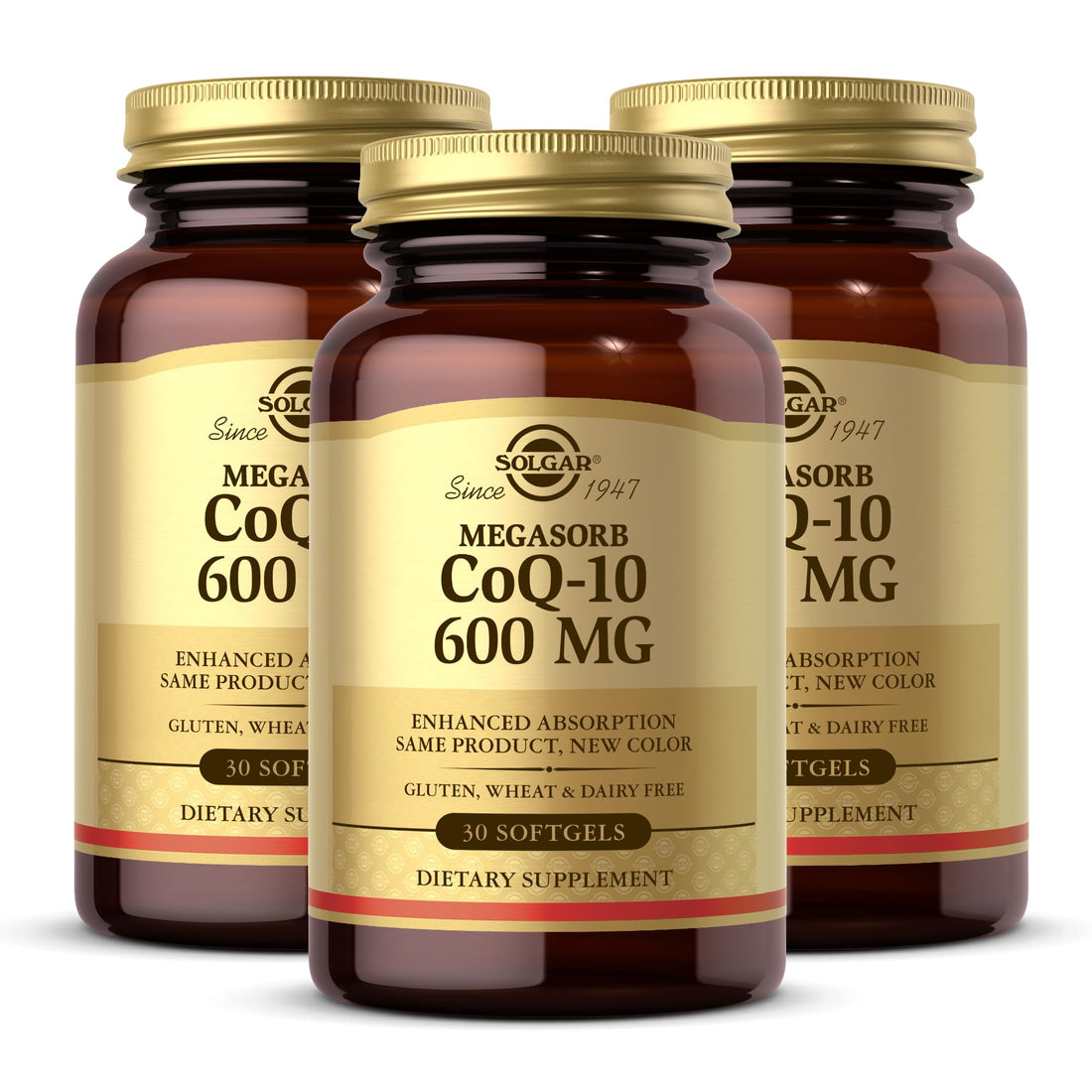 Solgar Megasorb CoQ-10 600 mg, 30 Softgels (Pack of 3) - Promotes Nervous System Health - Coenzyme Q10 Supplement - Enhanced Absorption - Gluten Free, Dairy Free - 90 Total Servings