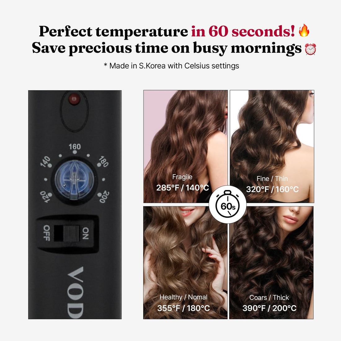 VODANA Professional GlamWave Ceramic Curling Iron, Natural Curls, Hair Curler, Curling Wand, Available in USA (1.6 inch, Black)