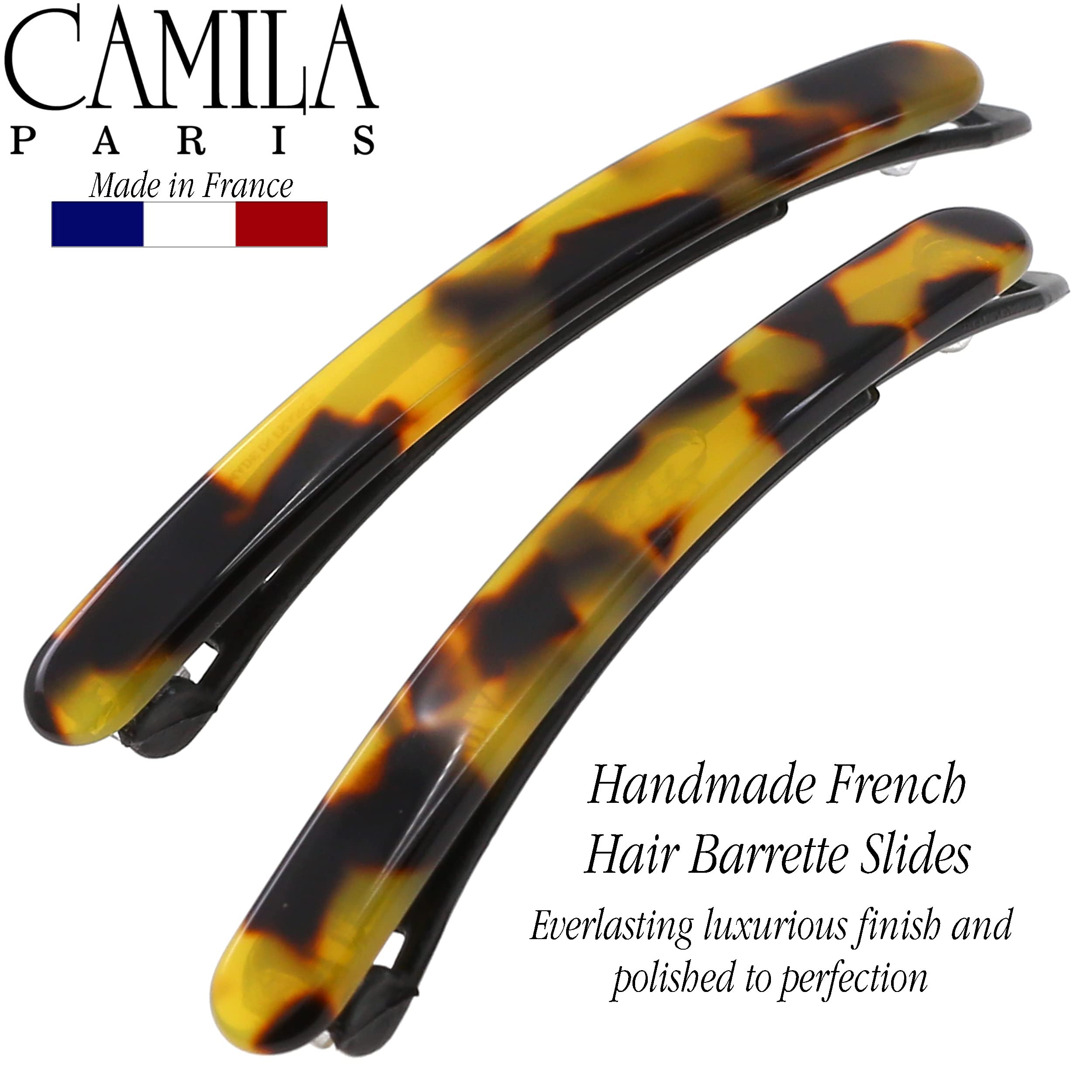 Camila Paris CP3372 French Hair Slides Clips for Women, Handmade, Girls Side Slide-in Barrette Clip, Hair Accessories for Women. Strong Hold No Slip Grip Fashion Durable and Styling, Made in France