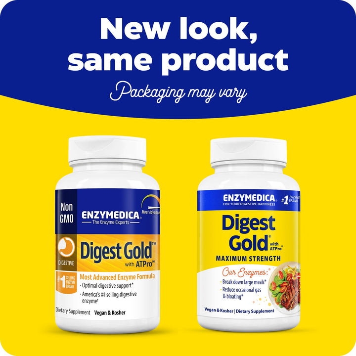 Enzymedica Digest Gold + ATPro, Maximum Strength Enzyme Formula, Prevents Bloating and Gas, 14 Key Enzymes Including Amylase, Protease, Lipase and Lactase, 120 Capsules (FFP)