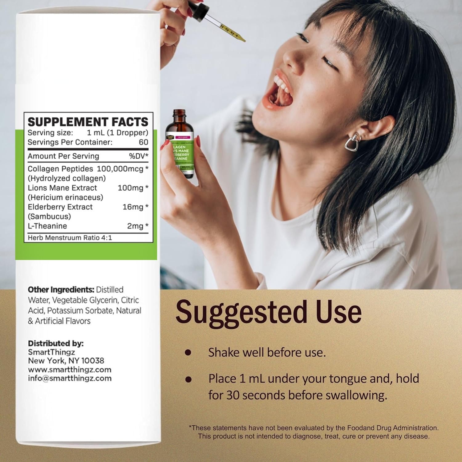 Collagen Mojo - Liquid Collagen for Women & Men, Collagen Peptides with Lion's Mane Mushroom, Elderberry & L-Theanine - Hair, Skin, Nails, Joint Support, Focus, High Absorption - 100,000mcg, 2 Oz