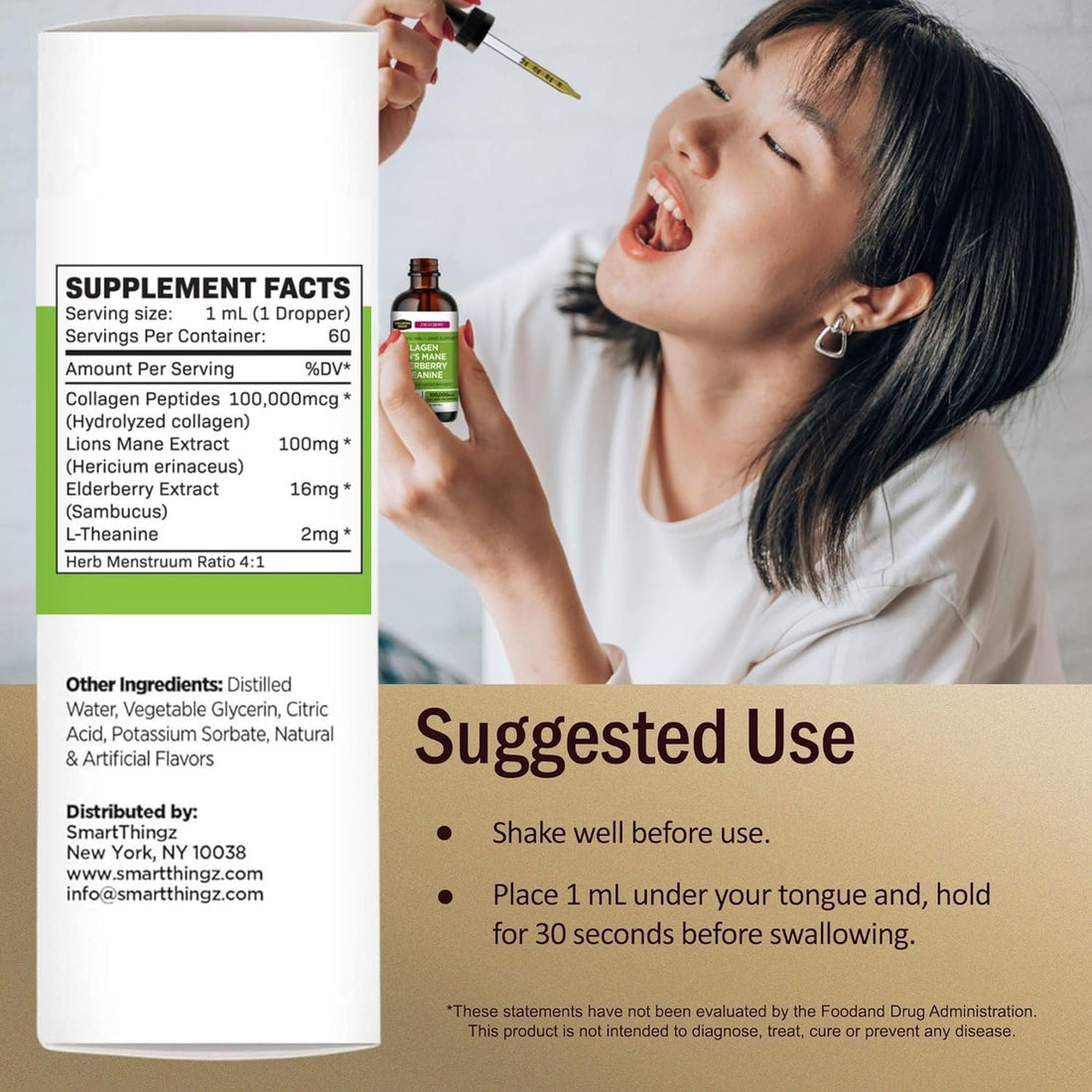 Collagen Mojo - Liquid Collagen for Women & Men, Collagen Peptides with Lion's Mane Mushroom, Elderberry & L-Theanine - Hair, Skin, Nails, Joint Support, Focus, High Absorption - 100,000mcg, 2 Oz