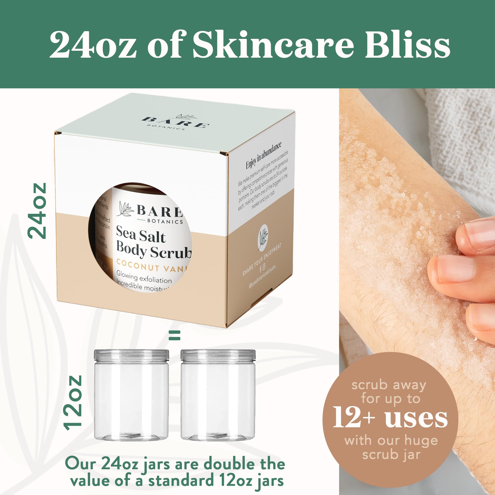 Bare Botanics Lemon Orange Body Scrub 24oz | Made in Madison, WI | All Natural Sea Salt Exfoliator w/ Skin Loving Moisturizers | Vegan & Cruelty Free | Gift Ready Packaging w/ a Cute Wooden Spoon