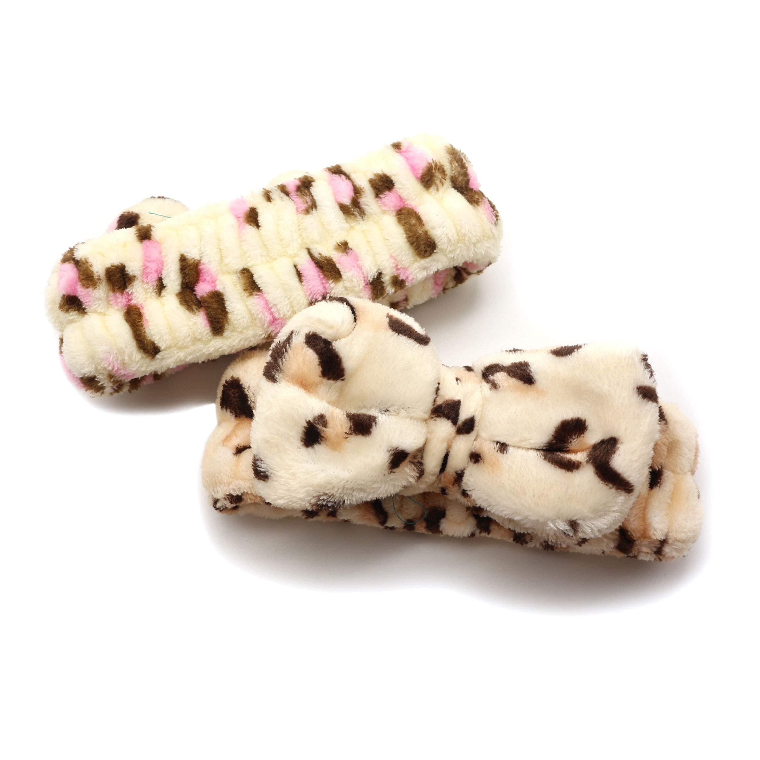 Leopard Grain Black And Pink: Dofash 2Pcs Bowknot Bow Makeup Cosmetic Shower Elastic Hair Band Hairlace Headband Swashing Face Shower Makeup Hairbands Beauty Cute Spa Headbands Fo