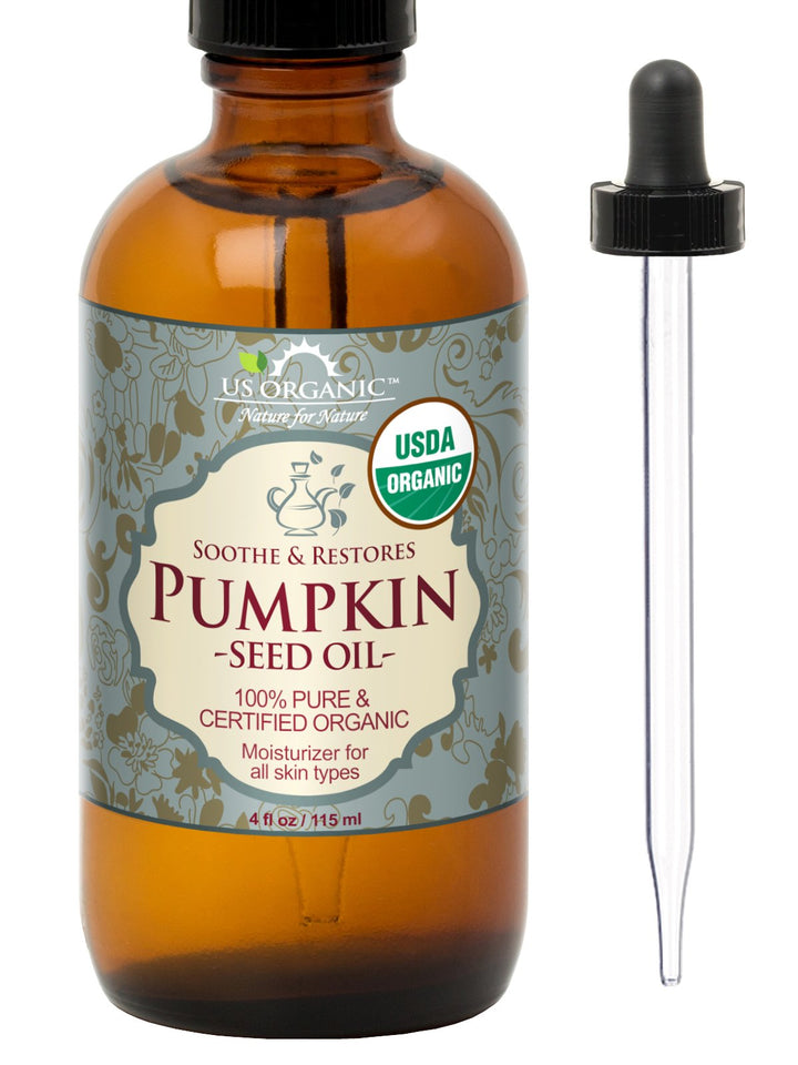 US Organic Pumpkin Seed Oil, USDA Certified Organic,100% Pure & Natural, Cold Pressed Virgin, Unrefined in Amber Glass Bottle w/ Glass Eyedropper for Easy Application (Large (4 oz, 115 ml))