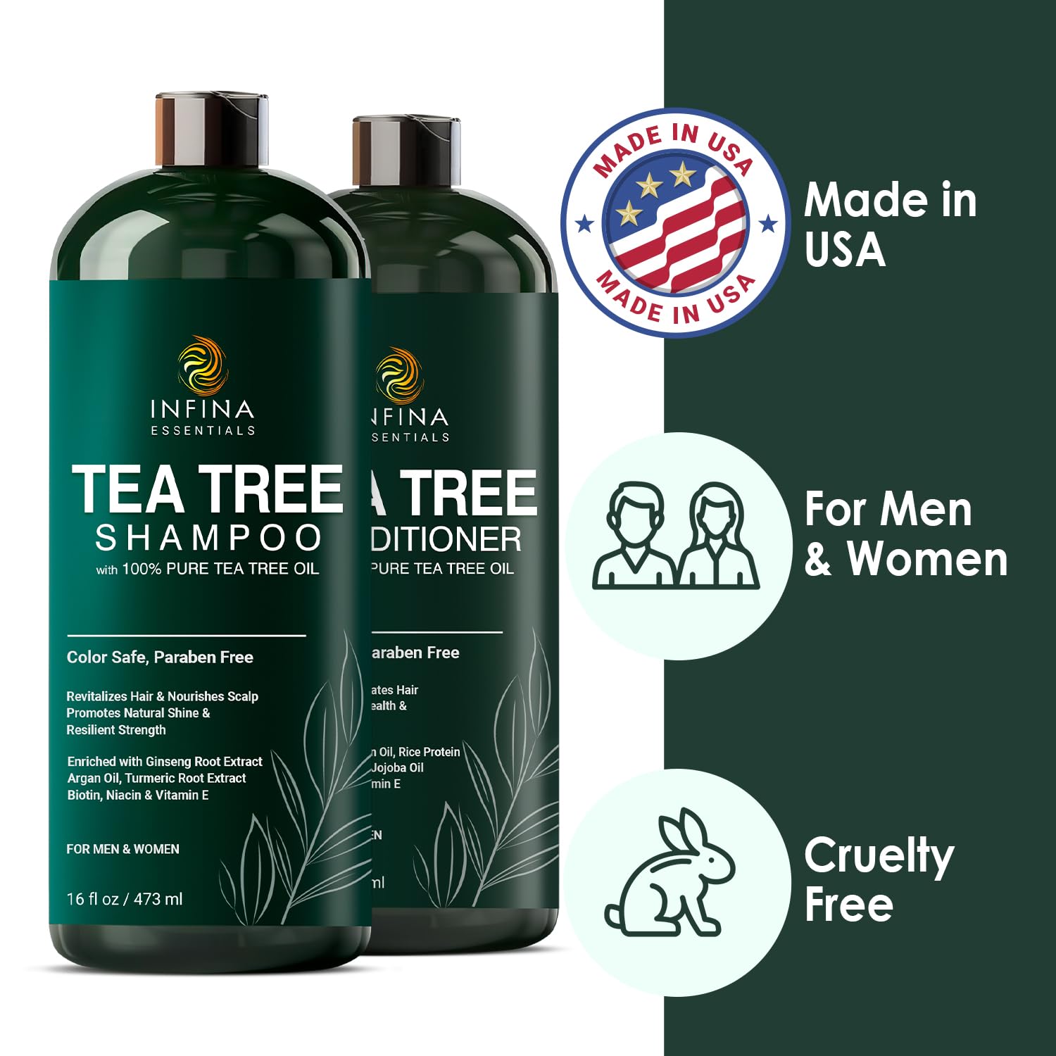 Tea Tree Shampoo and Conditioner Set - Deep Cleansing, Strengthening and Shine-Boosting Formula for Dry Scalp - For Men & Women - 16 fl oz each