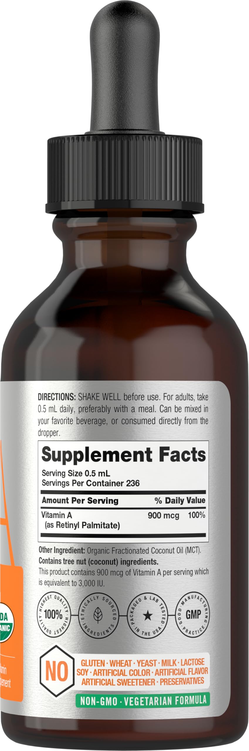 Horbäach Vitamin A Liquid | 4 fl oz | Supplement with Organic Fractionated Coconut Oil | Non-GMO, Gluten Free
