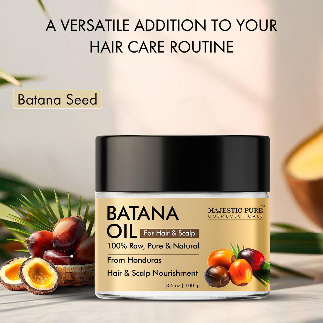 Majestic Pure Batana Butter for Hair | Moisturizes Scalp & Hair | Nourishing & Volumizing | 100% Pure & Natural | PETA Certified | 3.5 Oz