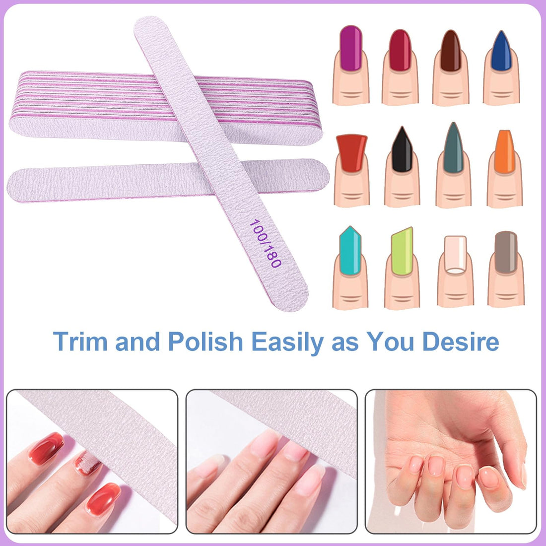 Nail File and Buffer Set (16 Pack), Nail File Kit Professional Nail Files & Buffers Manicure Supplies Filer Buffer for Natural Nails, 100/180 Grit 7 Way Nail Filing Polishing Buffer for Nail Care