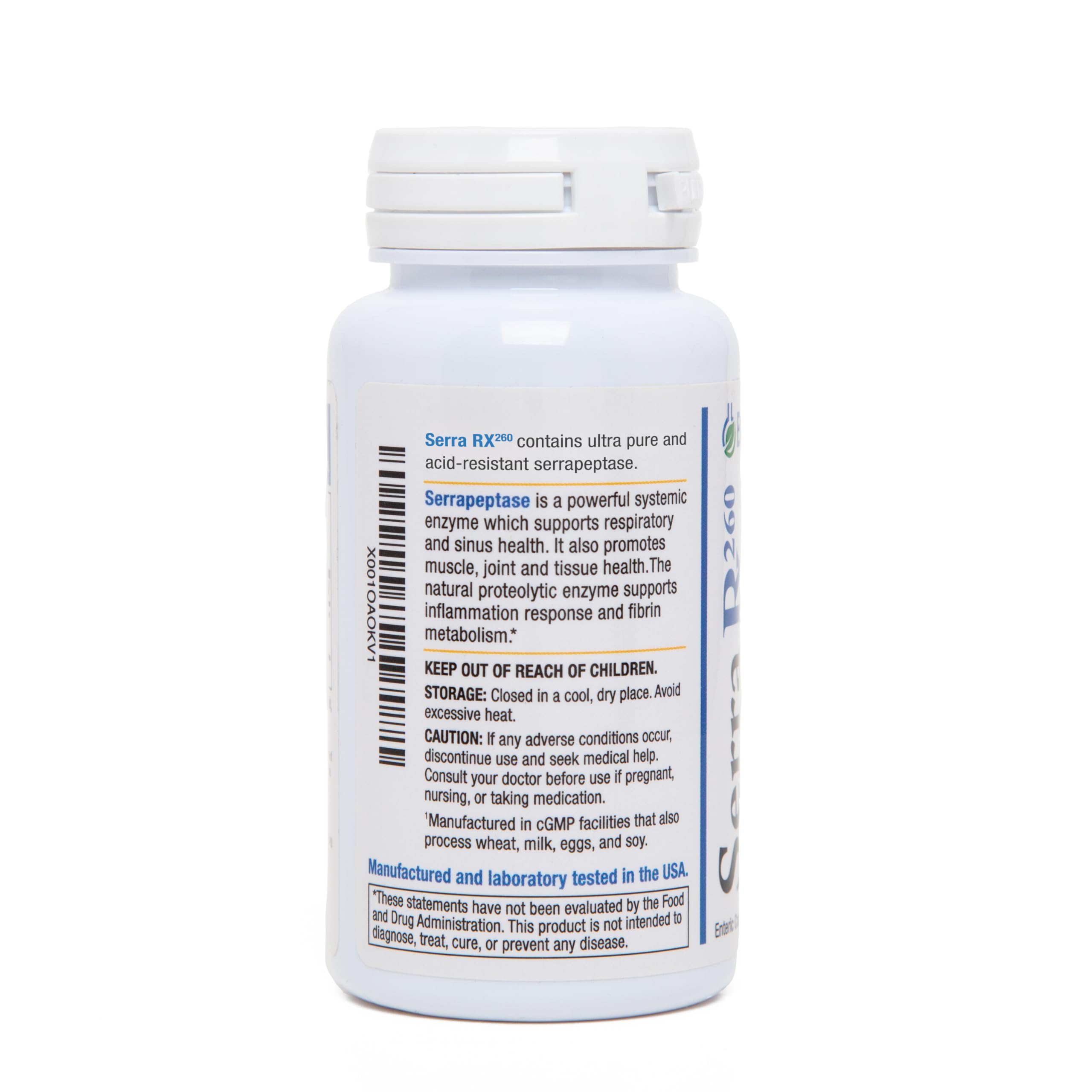 Serra-RX 260,000 SU Serrapeptase - Acid-Resistant Proteolytic Systemic Enzyme, Non-GMO, Gluten Free, Vegan, Supports Sinus, Immune & Lung Health, 60 Veg Capsules