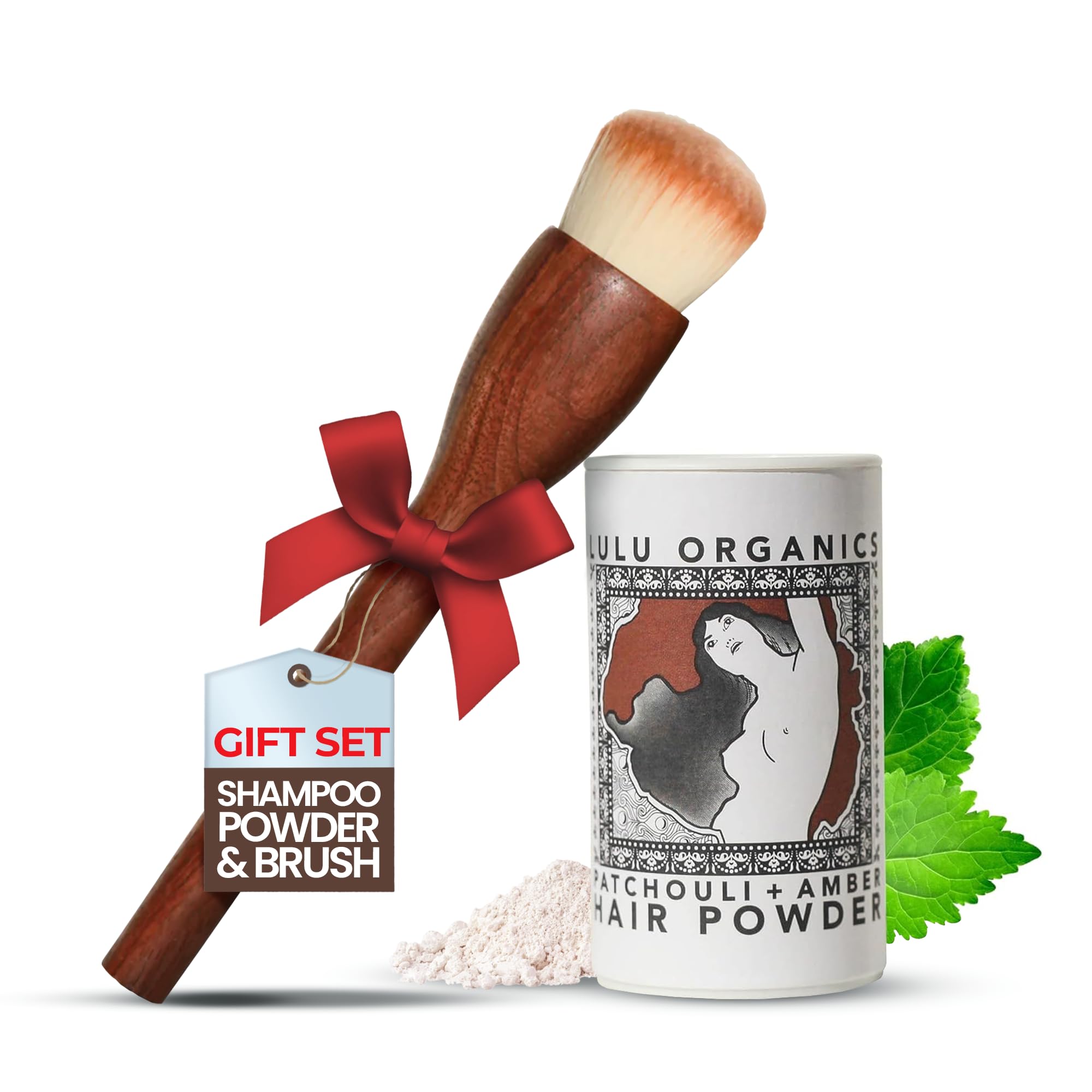 Non Aerosol Dry Shampoo Powder with Brush for Dark, Blonde and Oily Hair, All Natural Organic Hair and Body Powder, Paraben &Talc free No White Cast Synthetic Fragrance, Patchouli & Amber - 1oz