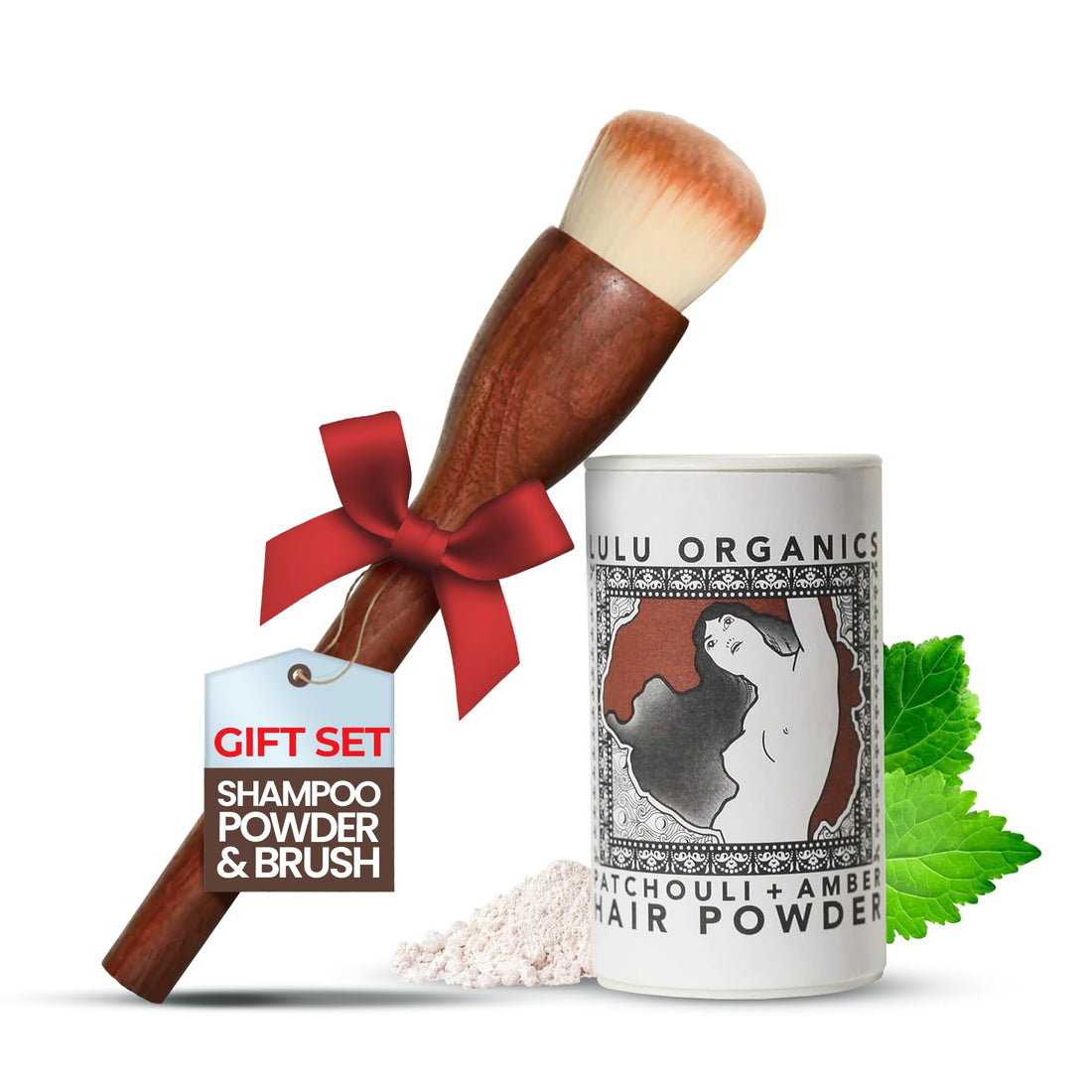 Non Aerosol Dry Shampoo Powder with Brush for Dark, Blonde and Oily Hair, All Natural Organic Hair and Body Powder, Paraben &Talc free No White Cast Synthetic Fragrance, Patchouli & Amber - 1oz