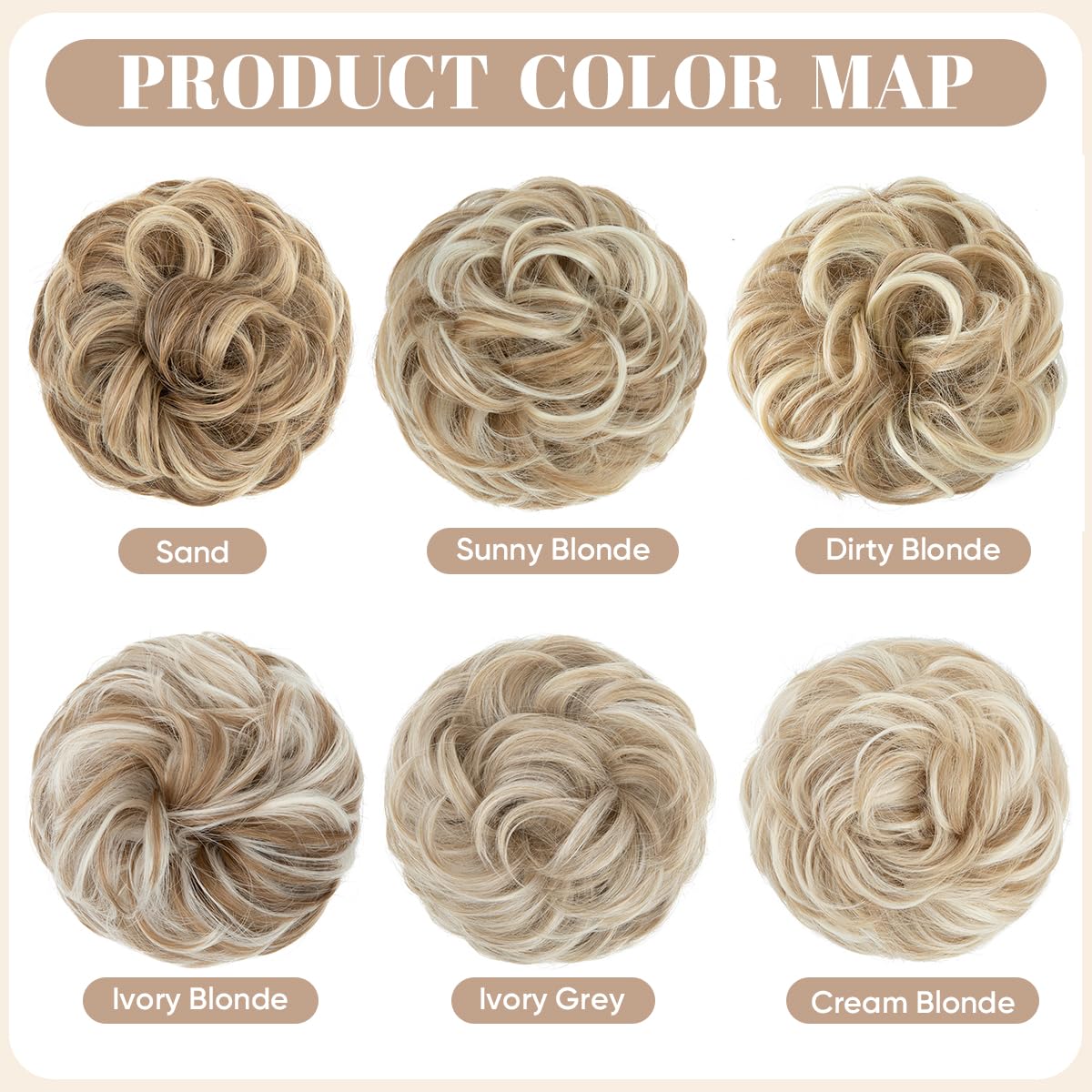 SARLA 2PCS Messy Hair Bun Hair Pieces Wavy Curly Synthetic Updo Fake Scrunchies Ponytail Extension for Women Dirty Blonde