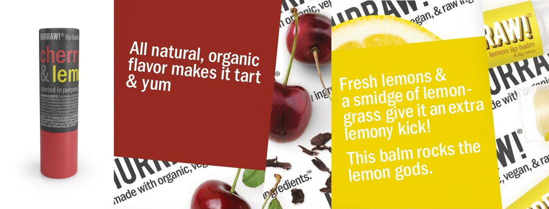 Hurraw! Cherry & Lemon Lip Balm: Plastic-Free with new cardboard push-up tube. Certified Organic, 100% Natural Origin, Vegan, and Cruelty Free. Gluten Free. Bee, Shea, Soy and Palm Free. Made in USA