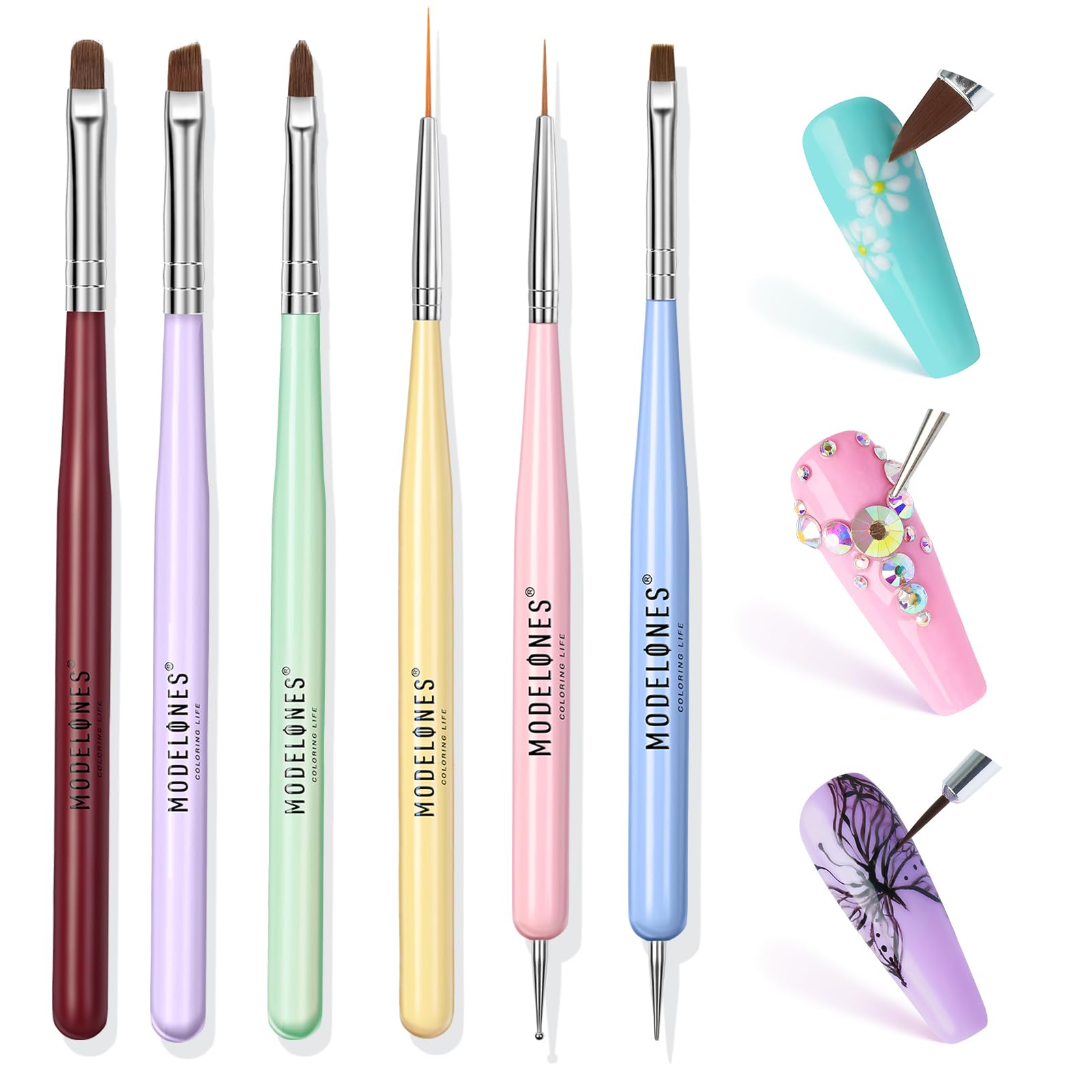 Modelones Nail Art Brushes Set, Nail Art Design Pen Painting Tools with Nail Extension Gel Brush, Nail Art Liner Brush and Nail Dotting Pen for Gel Polish Manicure Salon DIY at Home