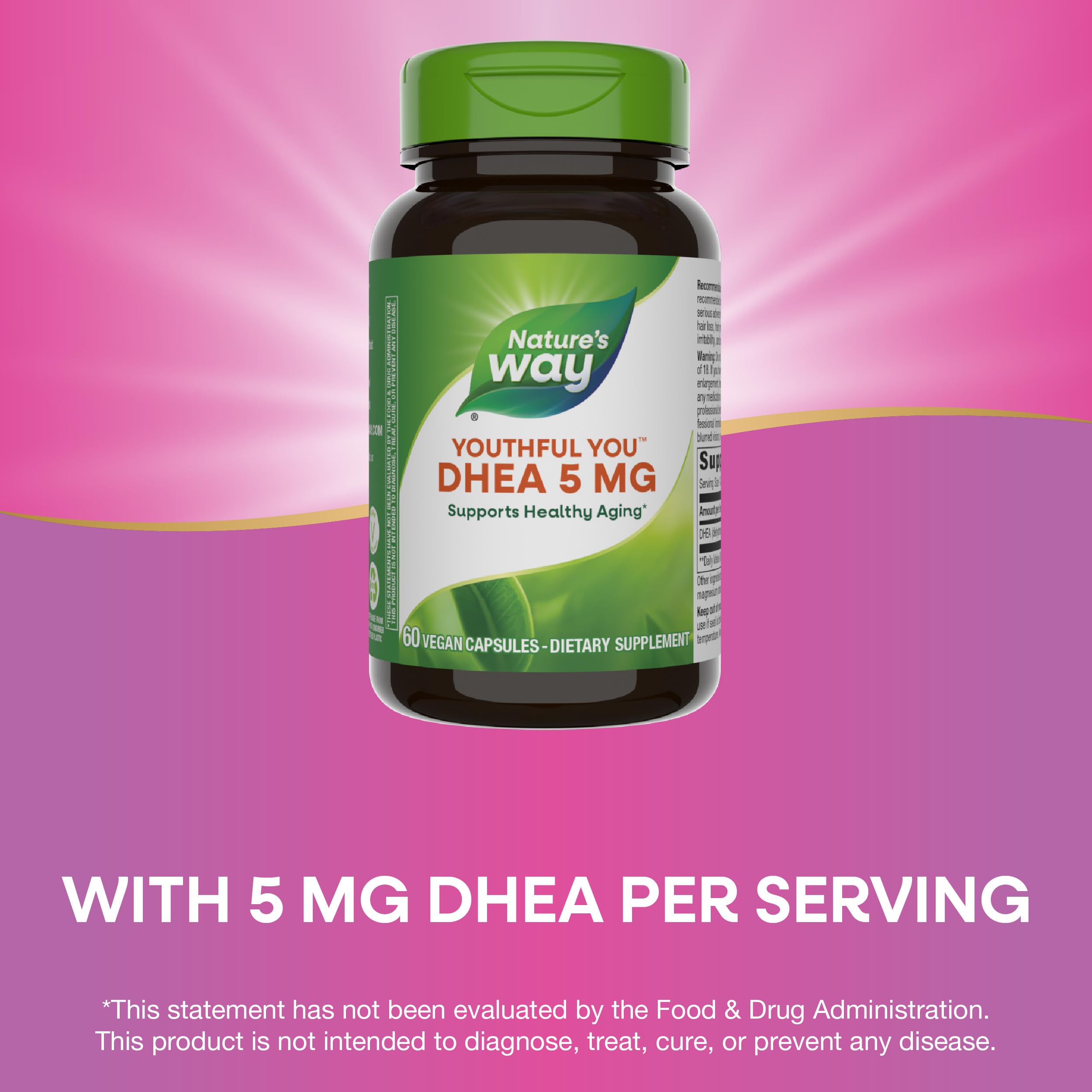 Nature's Way Youthful You DHEA 5 Mg, Supports Healthy Aging & Hormone Production*, No Gluten, 60 Vegan Capsules (Packaging May Vary) - 2 Pack