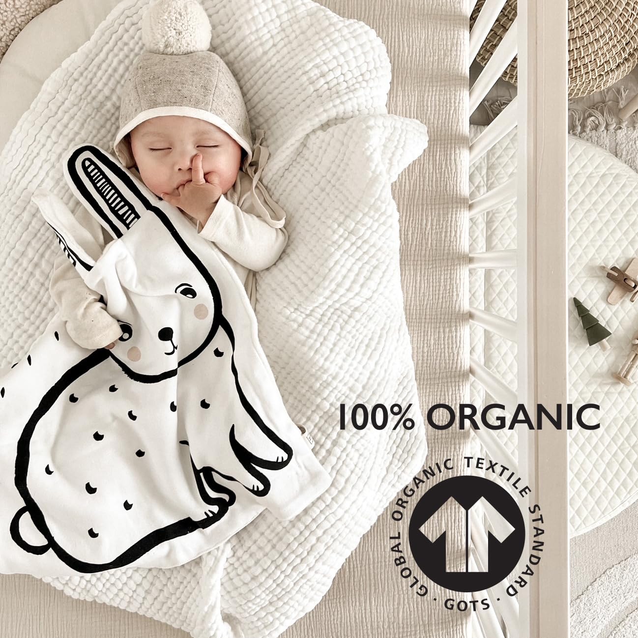 Wee Gallery Organic Snuggle Blanket (Bear) - for Babies, Cotton Jersey and Sherpa, Soft Soothing Plush Blankie, Lovey, Baby Gift for Newborn Boys and Girls