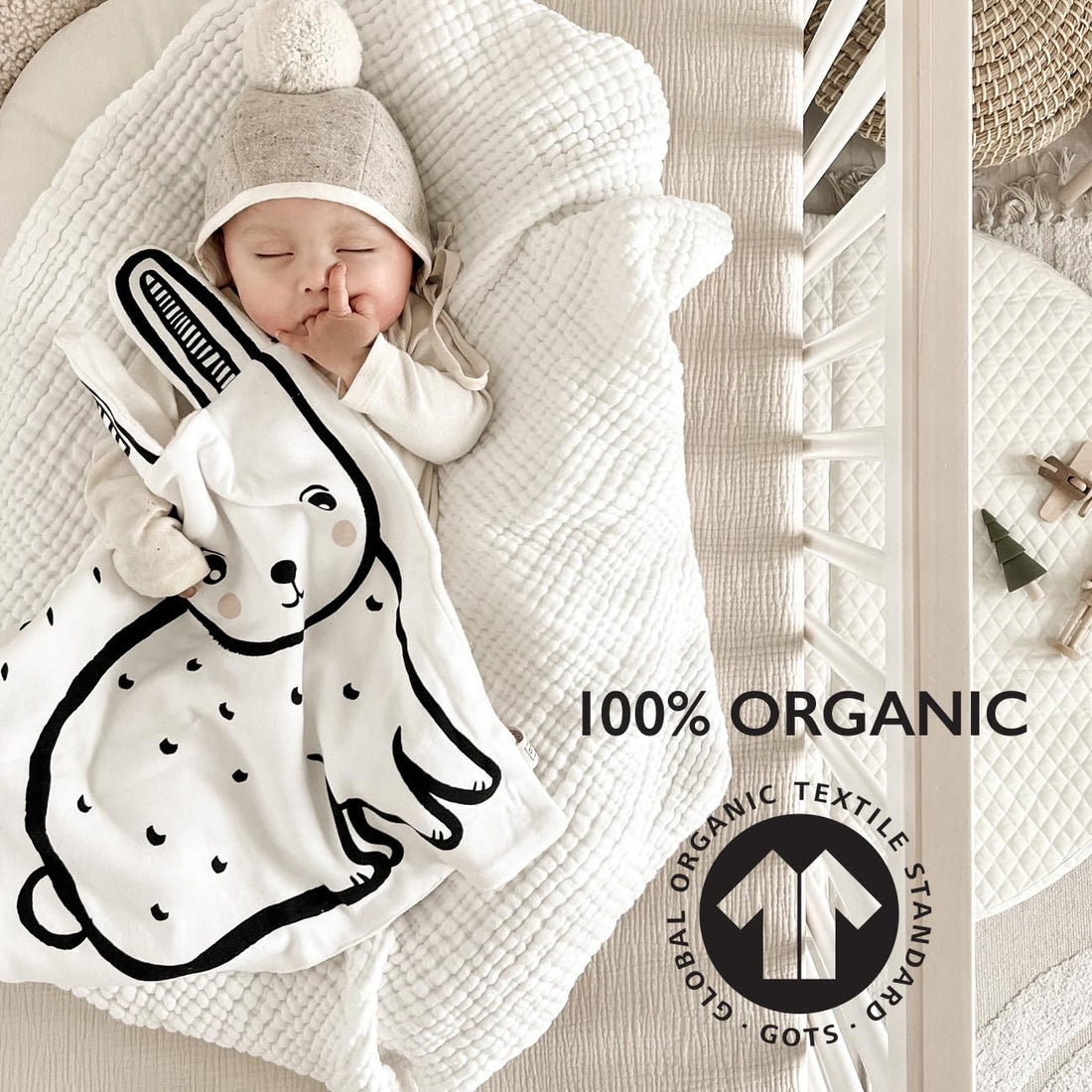 Wee Gallery Organic Snuggle Blanket (Bear) - for Babies, Cotton Jersey and Sherpa, Soft Soothing Plush Blankie, Lovey, Baby Gift for Newborn Boys and Girls
