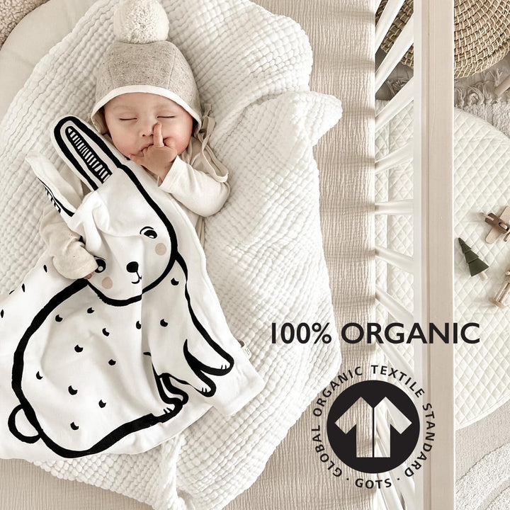 Wee Gallery Organic Snuggle Blanket (Bear) - for Babies, Cotton Jersey and Sherpa, Soft Soothing Plush Blankie, Lovey, Baby Gift for Newborn Boys and Girls