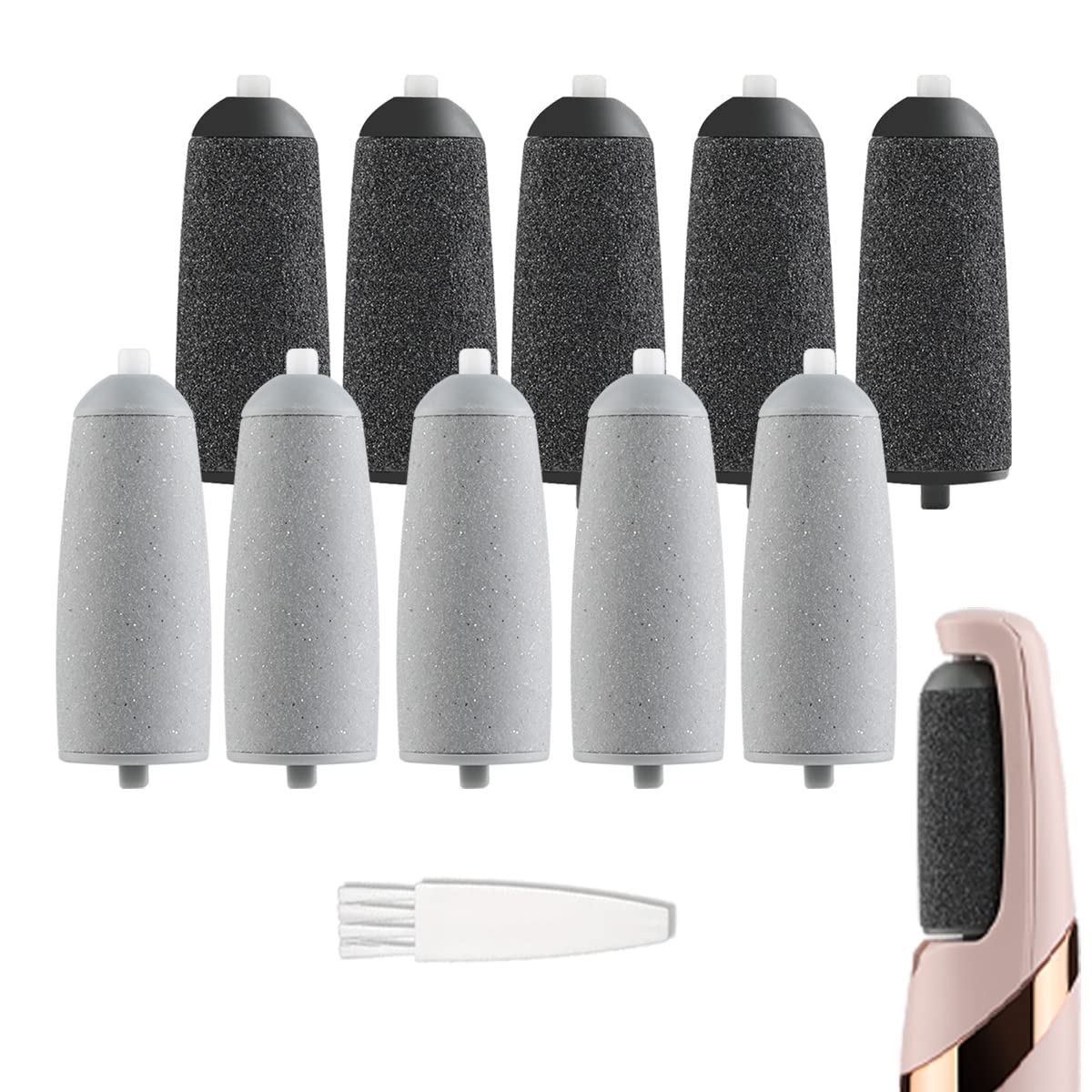 GOMINYUF 10 Pcs Replacement Roller Refills Compatible with Finishing Touch Flawless Pedi Electric Tool File include a cleaning brush