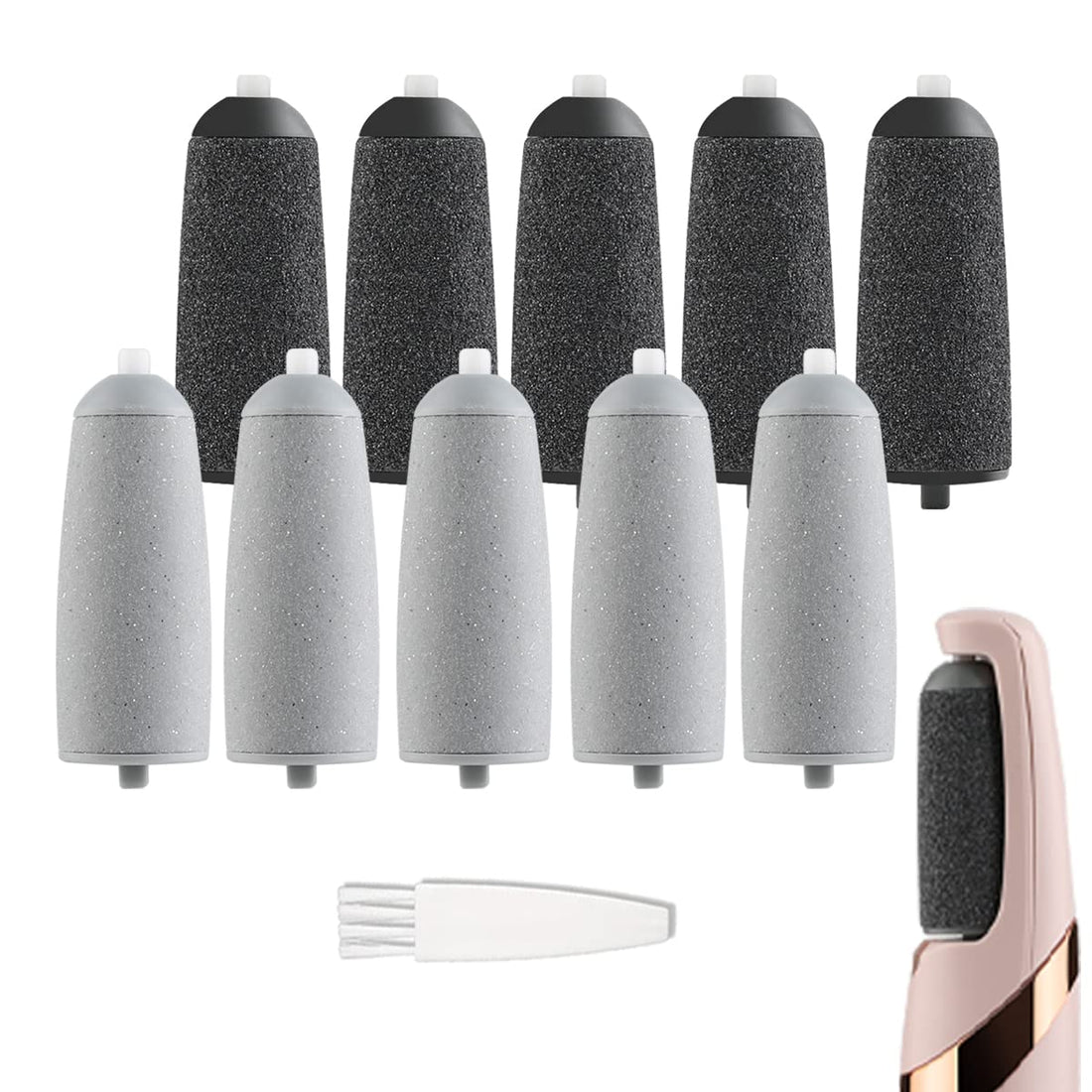 GOMINYUF 10 Pcs Replacement Roller Refills Compatible with Finishing Touch Flawless Pedi Electric Tool File include a cleaning brush