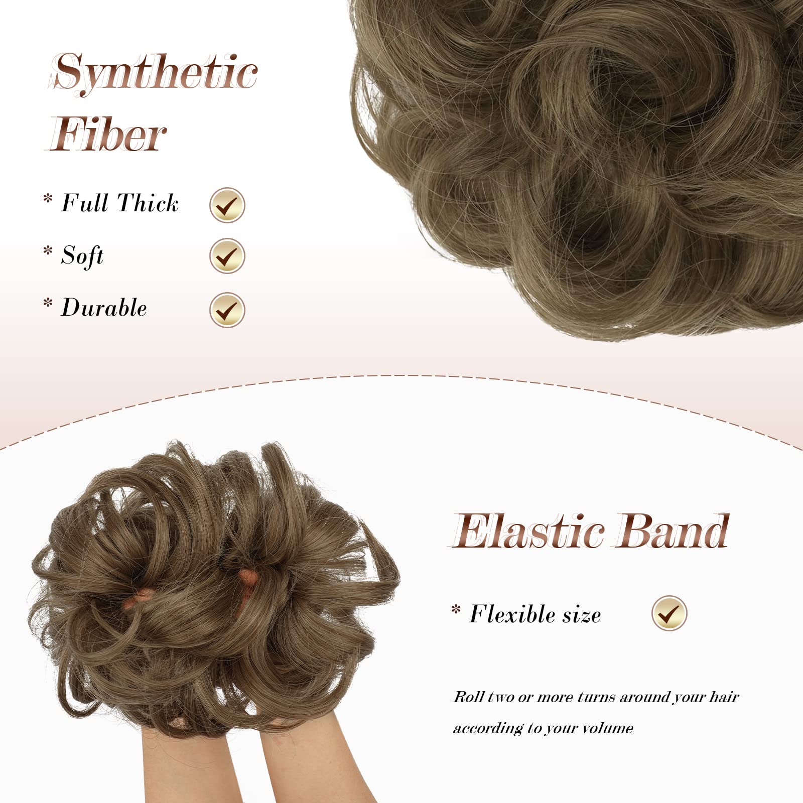 FESHFEN Hair Bun Extensions Messy Curly Hair Scrunchies Plus Size Hairpieces Synthetic Donut Updo Hair Pieces for Women Girls, 1.94oz