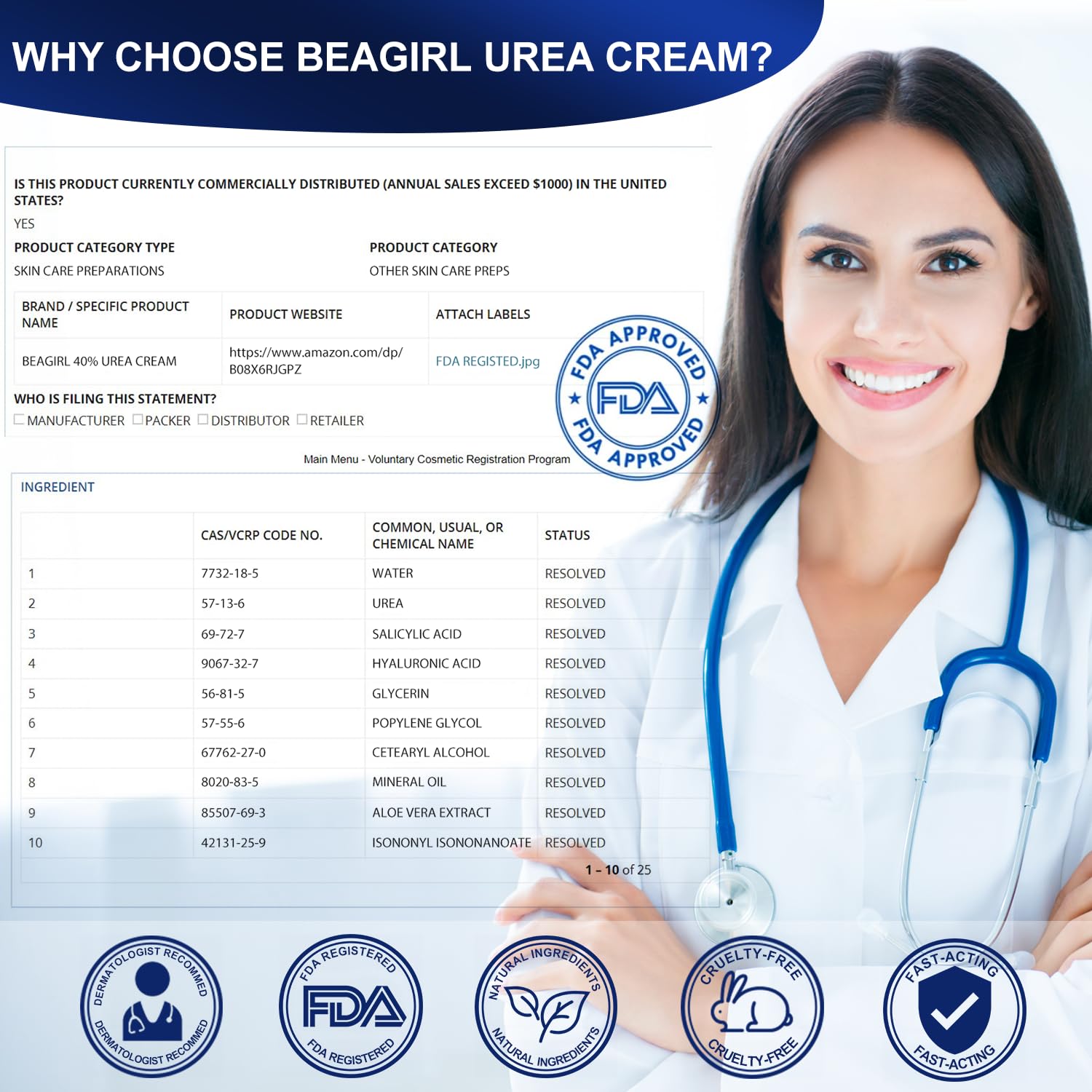 BeaGirl Urea Cream 40 Percent for Feet,Foot Cream & Hand Cream Maximum Strength with 2% Salicylic Acid,Hyaluronic Acid, for Dry Cracked Heels Feet Knees Elbows Hands-5.29 Fl.oz