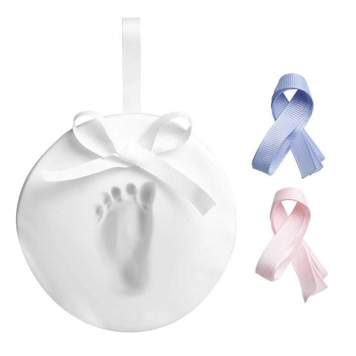 Pearhead Baby Handprint or Footprint Kit, My First Christmas Ornament, DIY Clay Keepsake Kit, Gift For New And Expecting Parents, 3 Multicolored Ribbons For Baby Girl or Baby Boy