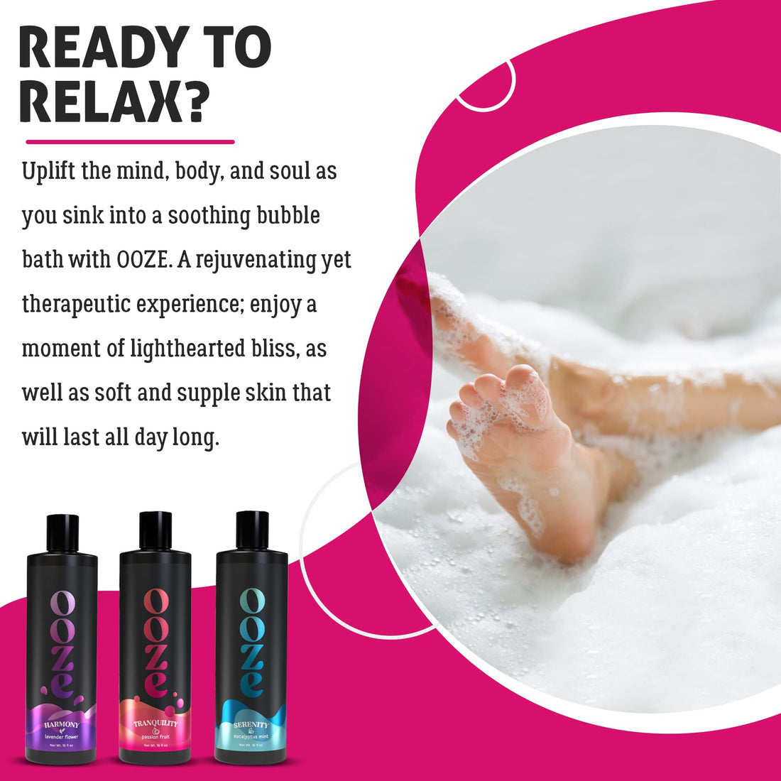 OOZE Lavender Bubble Bath for Women (473ml) - Bath Bubbles for Relaxing, Calming & Soothing - Self-Care & Wellness - Zero Parabens, Cruelty-Free, Made in The USA