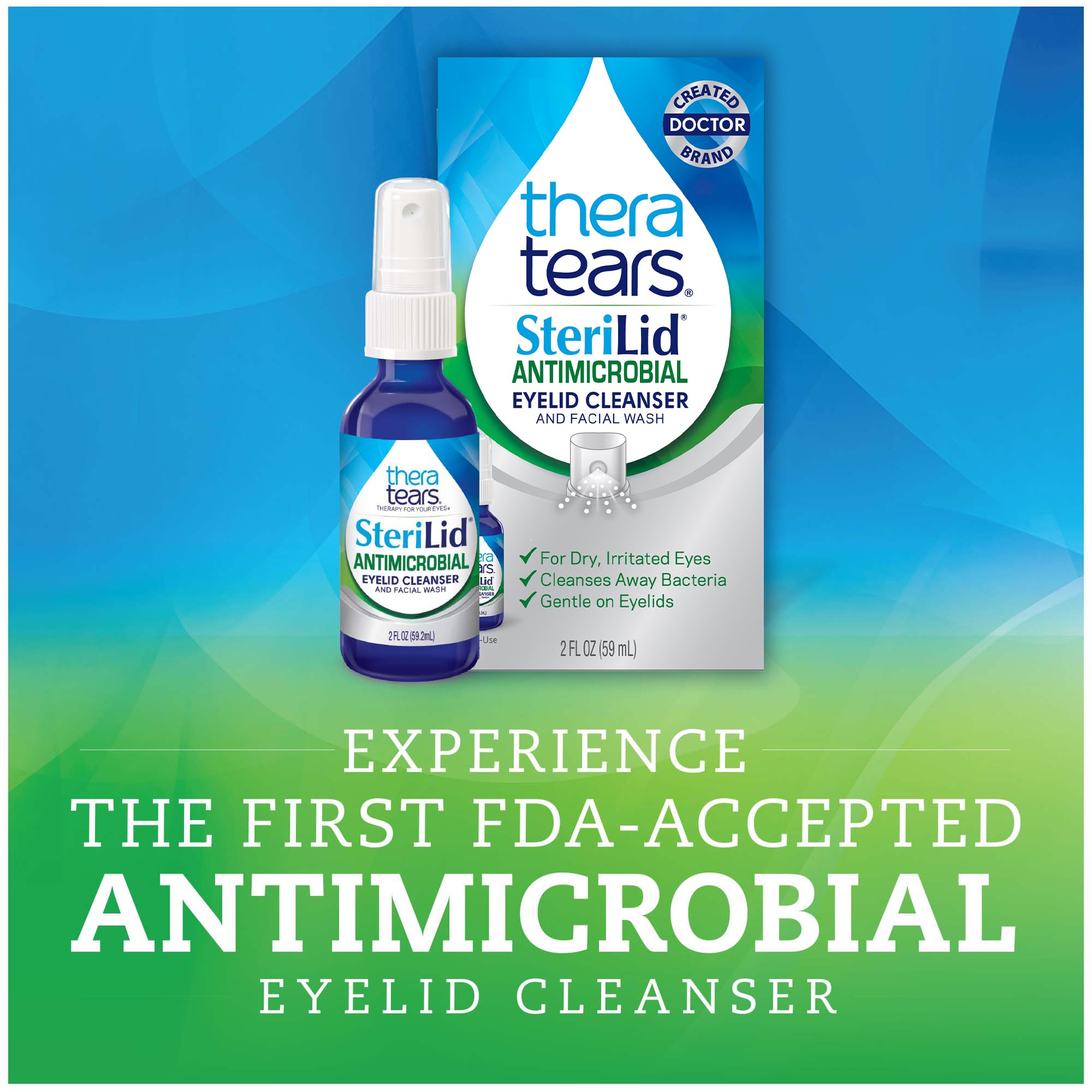 TheraTears Sterilid Antimicrobial Eyelid Cleanser and Facial Wash, with Hypochlorous Acid, 59 mL, 2 Fl oz Spray