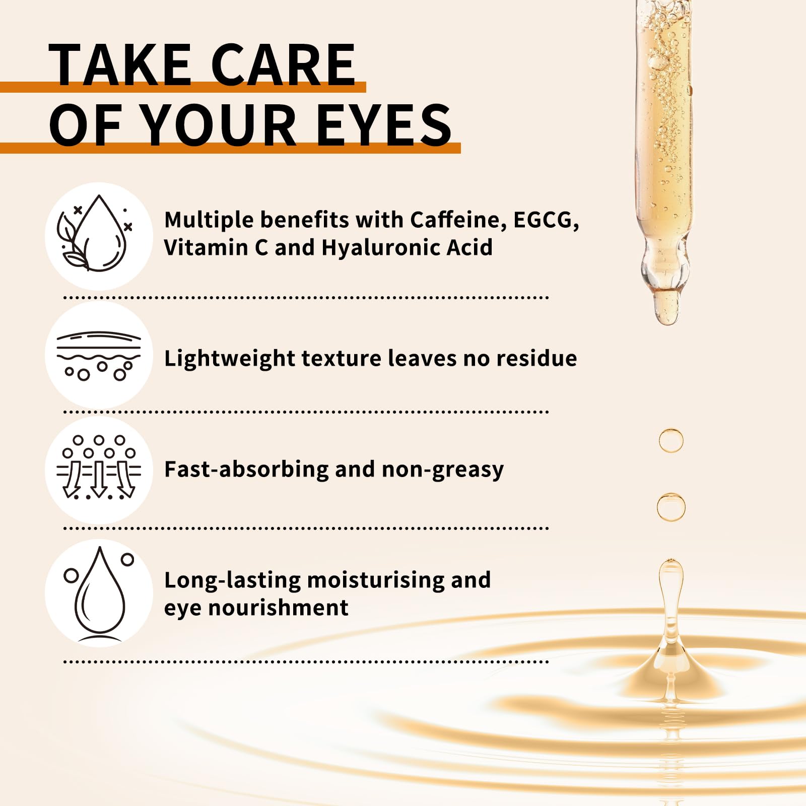 Caffeine Eye Serum with EGCG, 5% Caffeine Solution for Eyes Reduces Pigmentation and Puffiness, Under Eye Serum for Dark Circles, Under Eye Bags, Wrinkles and Fine Lines, 1 OZ