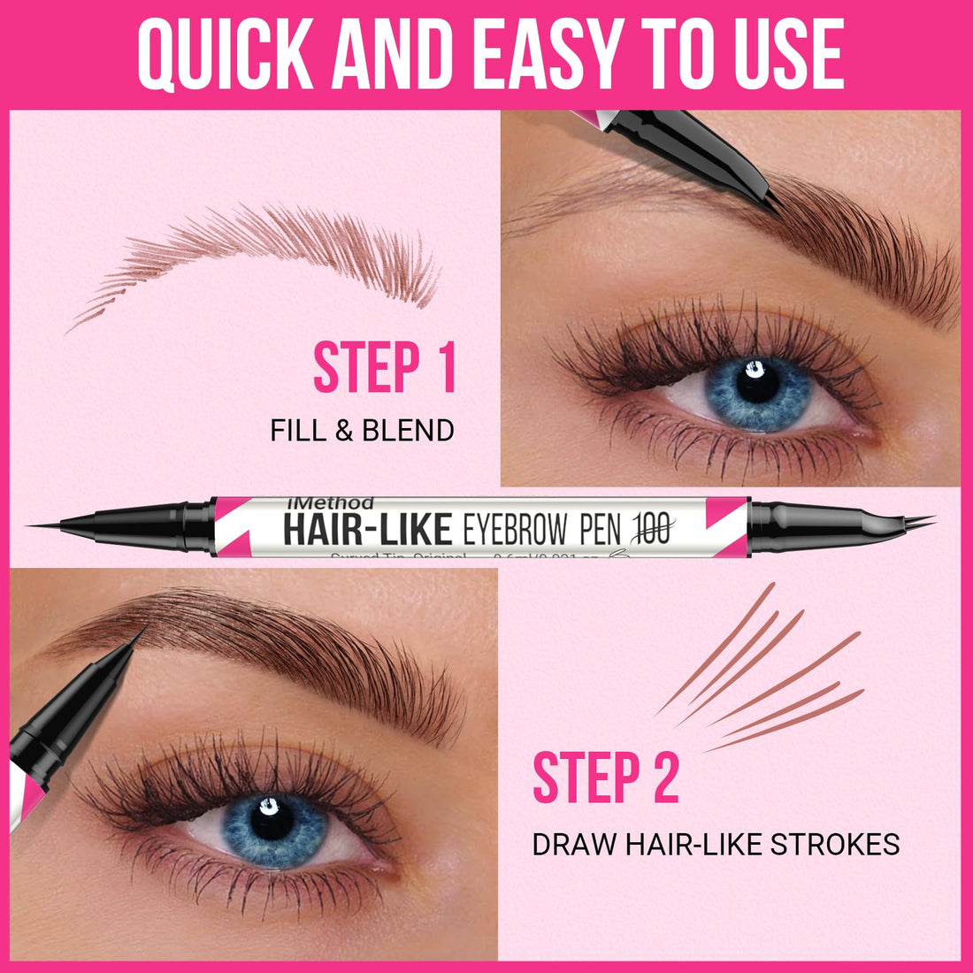 iMethod Curved Eyebrow Pen - 2-in-1 Dual-Ended Eyebrow Pencil with Curved Tip and Precise Brush-Tip, Microblading Pen for Natural Brows, Dark Brown