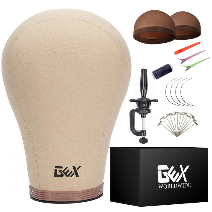 gexworldwide GEX Cork Canvas Block Head Mannequin Head Wig Display Styling Head With Mount Hole (Light Brown, 22)