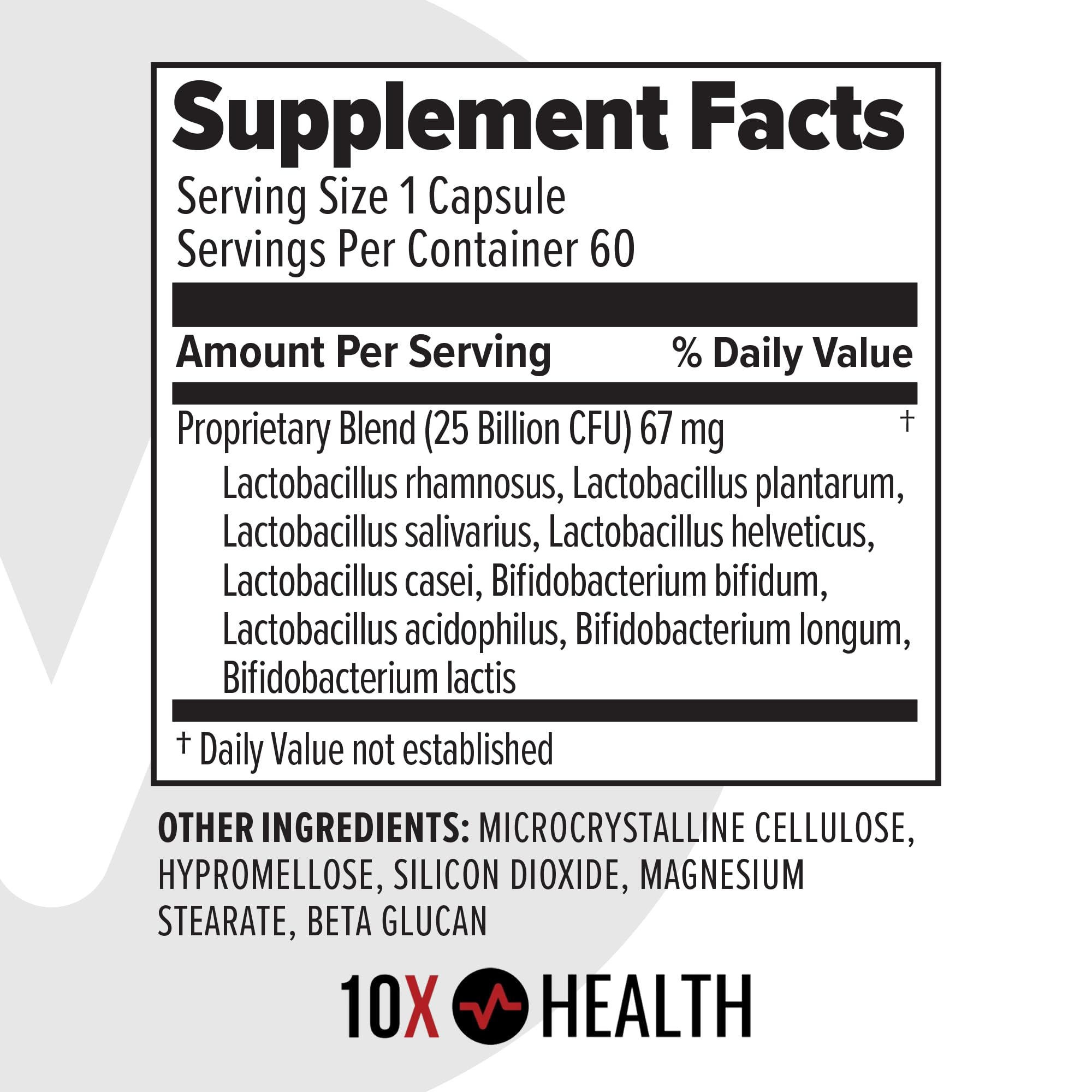 10X Health Probiotics - Immune Support Supplement & Probiotics for Digestive Health w/Lactobacillus Acidophilus, Rhamnosus & Bifidobacterium Longum, Dietary Supplements w/Essential Enzymes (60 Caps)