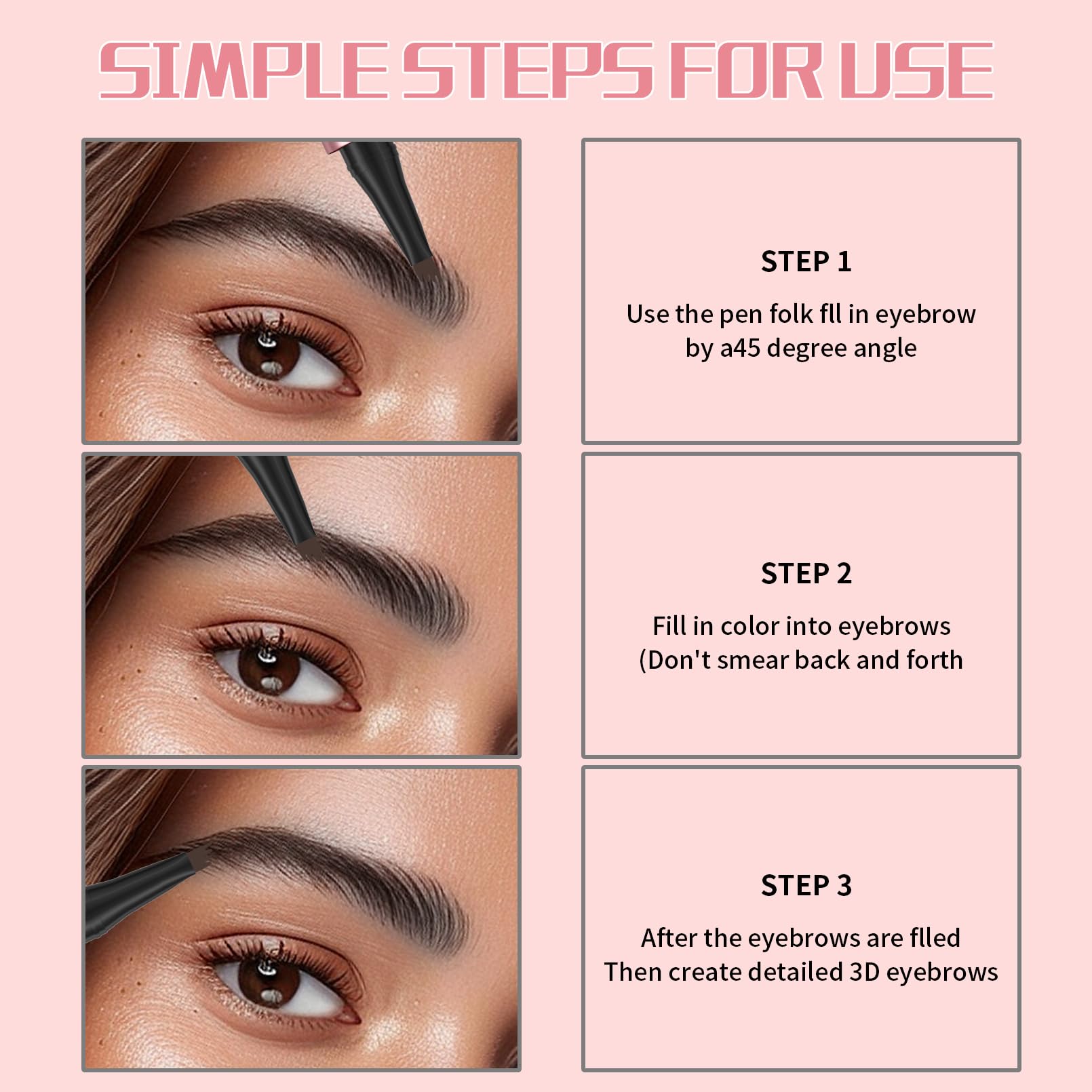 Microblading Eyebrow Pen,3D Waterproof Magic Eyebrow Pencil with 4 Fork Tip,Waterproof and Long-Lasting Natural Makeupeyebrow pencils for Women(Brown)