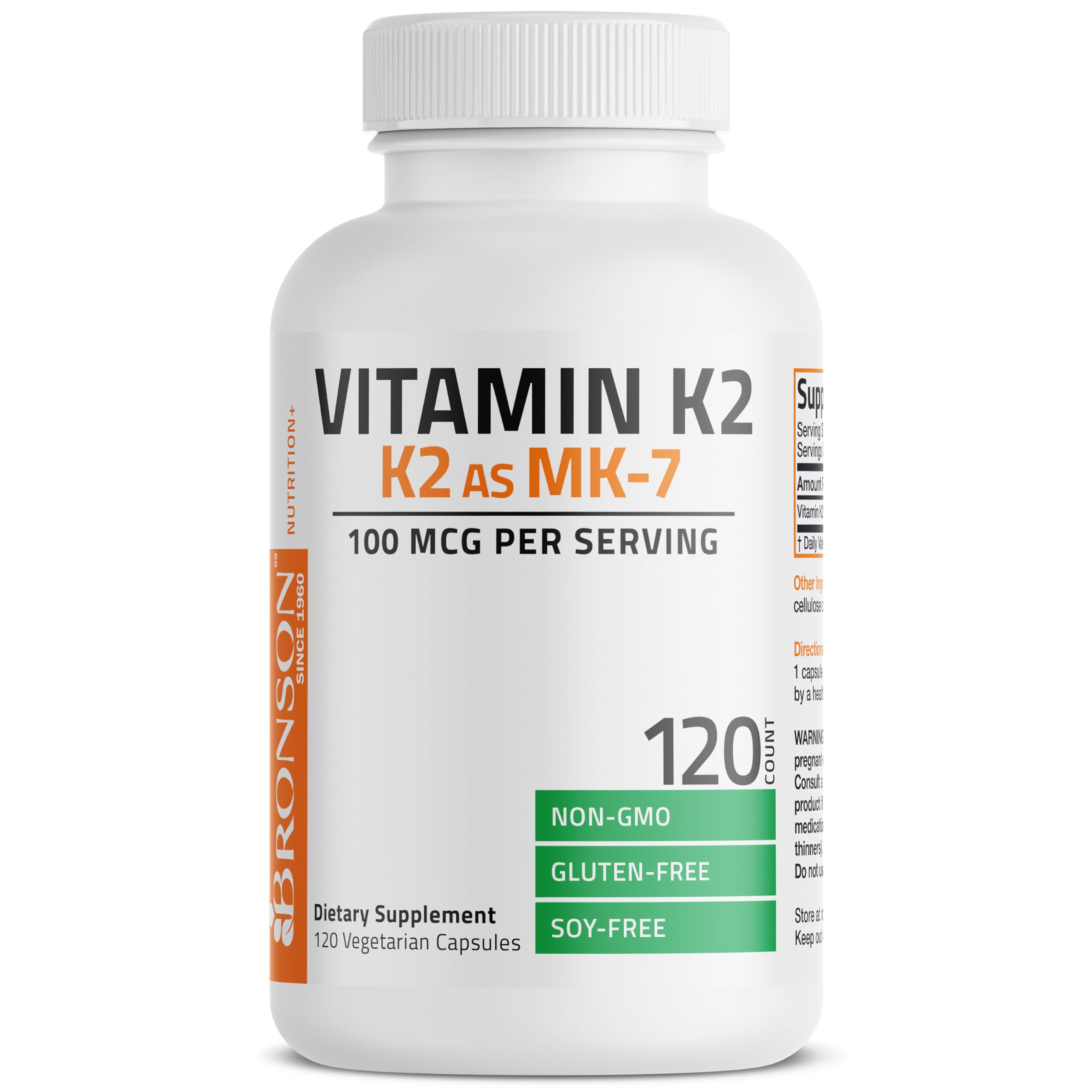 Bronson Vitamin K2 as MK-7 Menaquinone 100 mcg Non-GMO, 120 Capsules